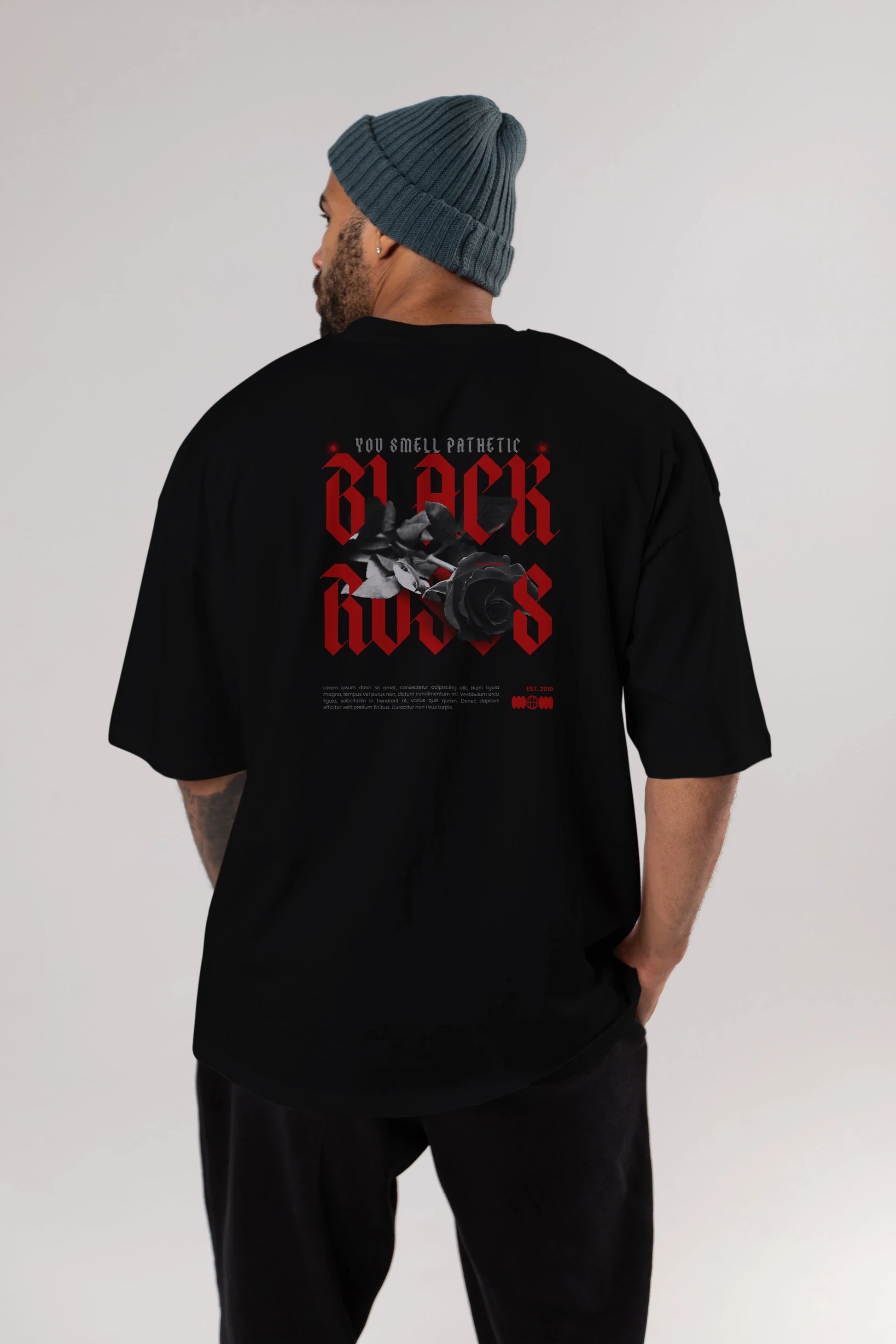 Black Roses Arka Baskılı Oversize t-shirt Erkek Kadın Unisex