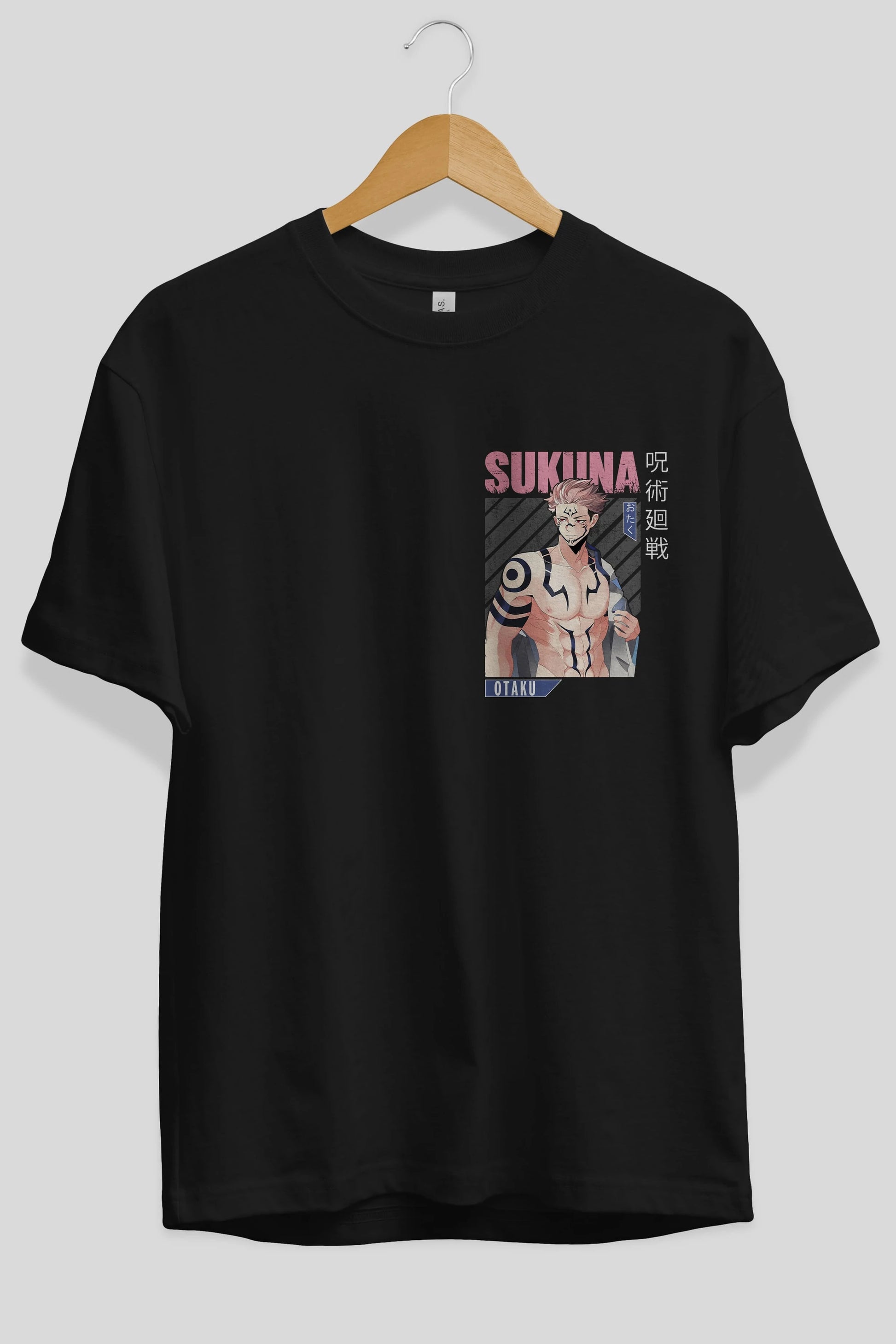 Sukuna Ryoumen 1 Ön Sol Baskılı Oversize t-shirt Erkek Kadın Unisex %100 Pamuk Bisiklet Yaka tişort