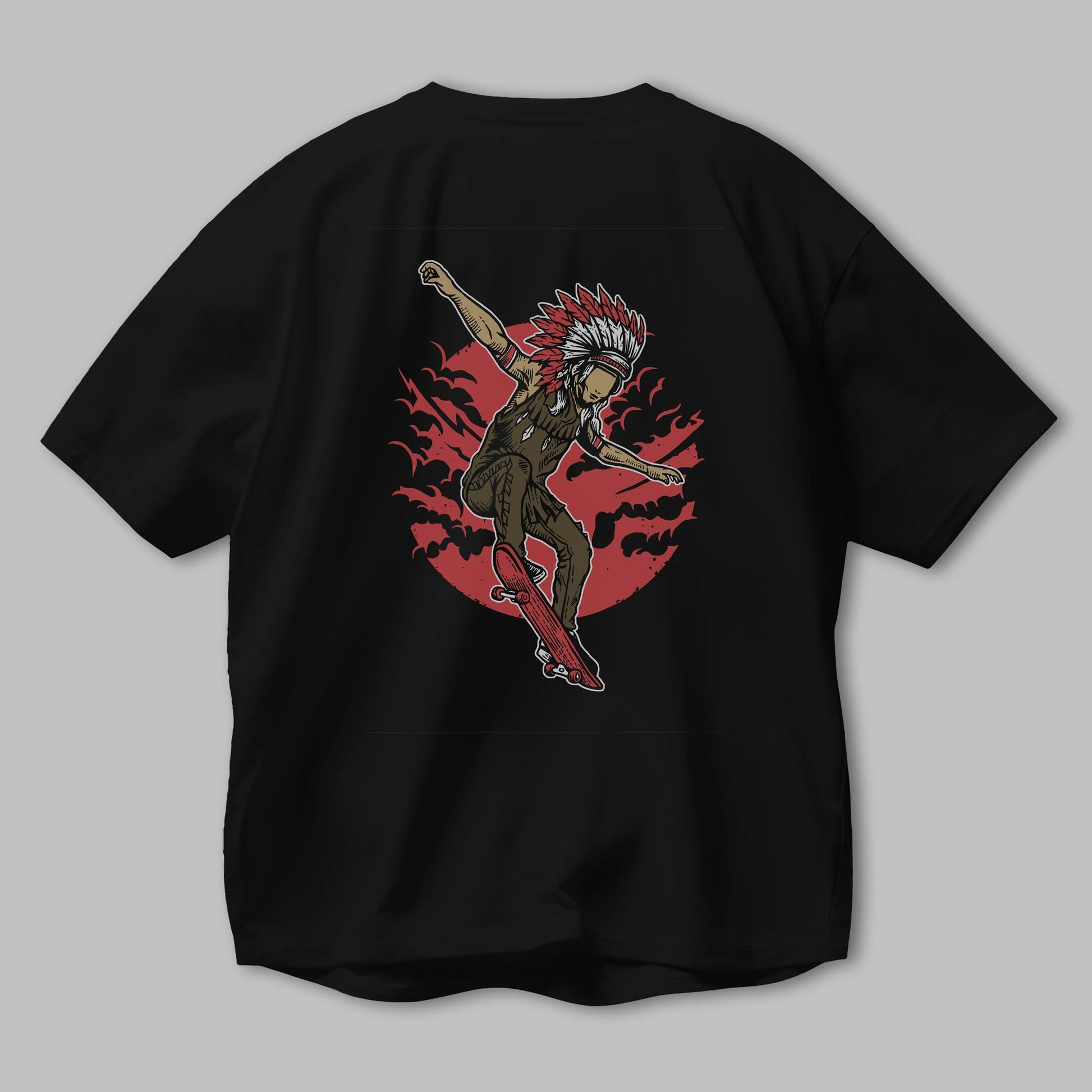 Indian Chief Skateboard Arka Baskılı Oversize t-shirt Erkek Kadın Unisex %100 Pamuk
