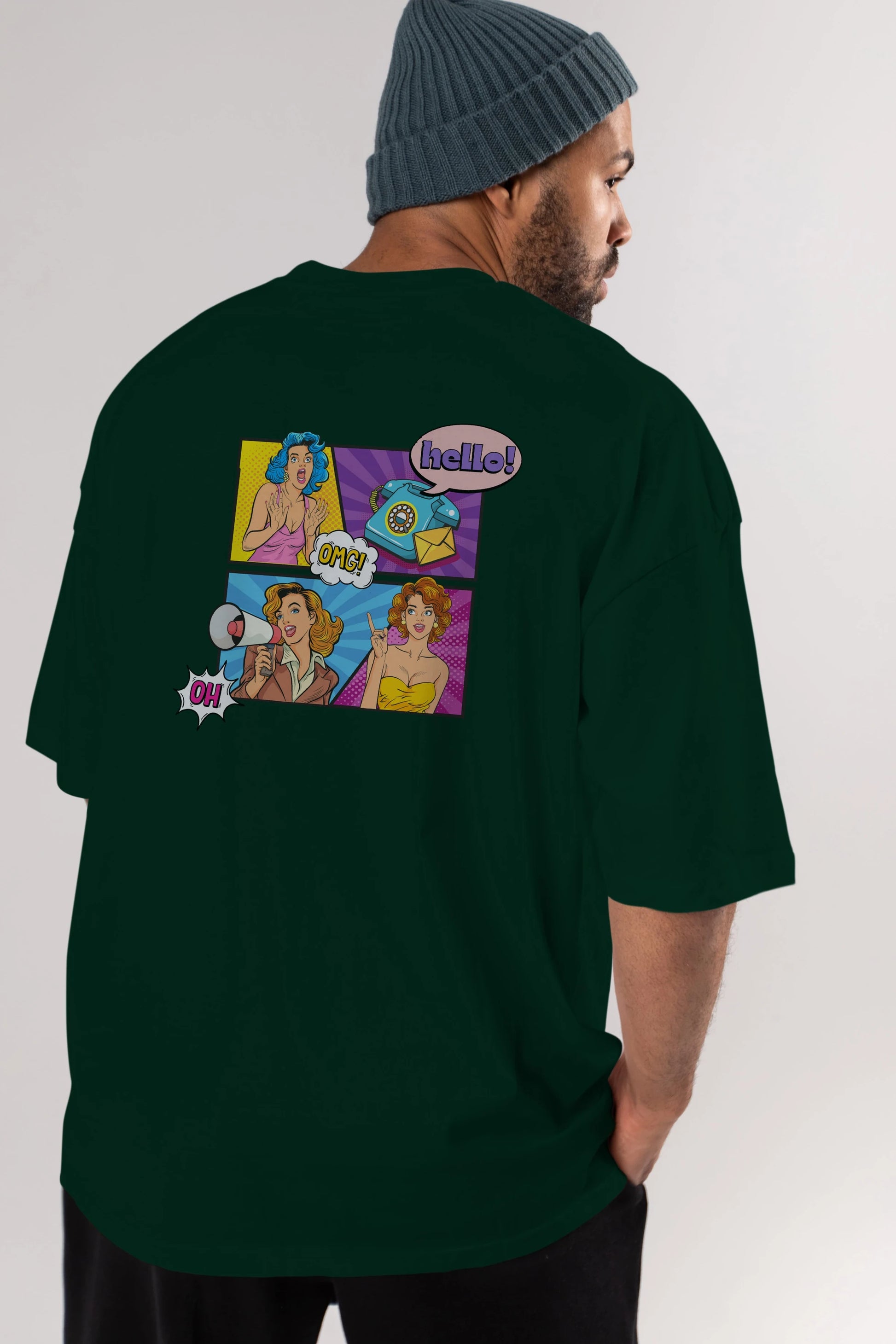Hello OMG Arka Baskılı Oversize t-shirt Erkek Kadın Unisex