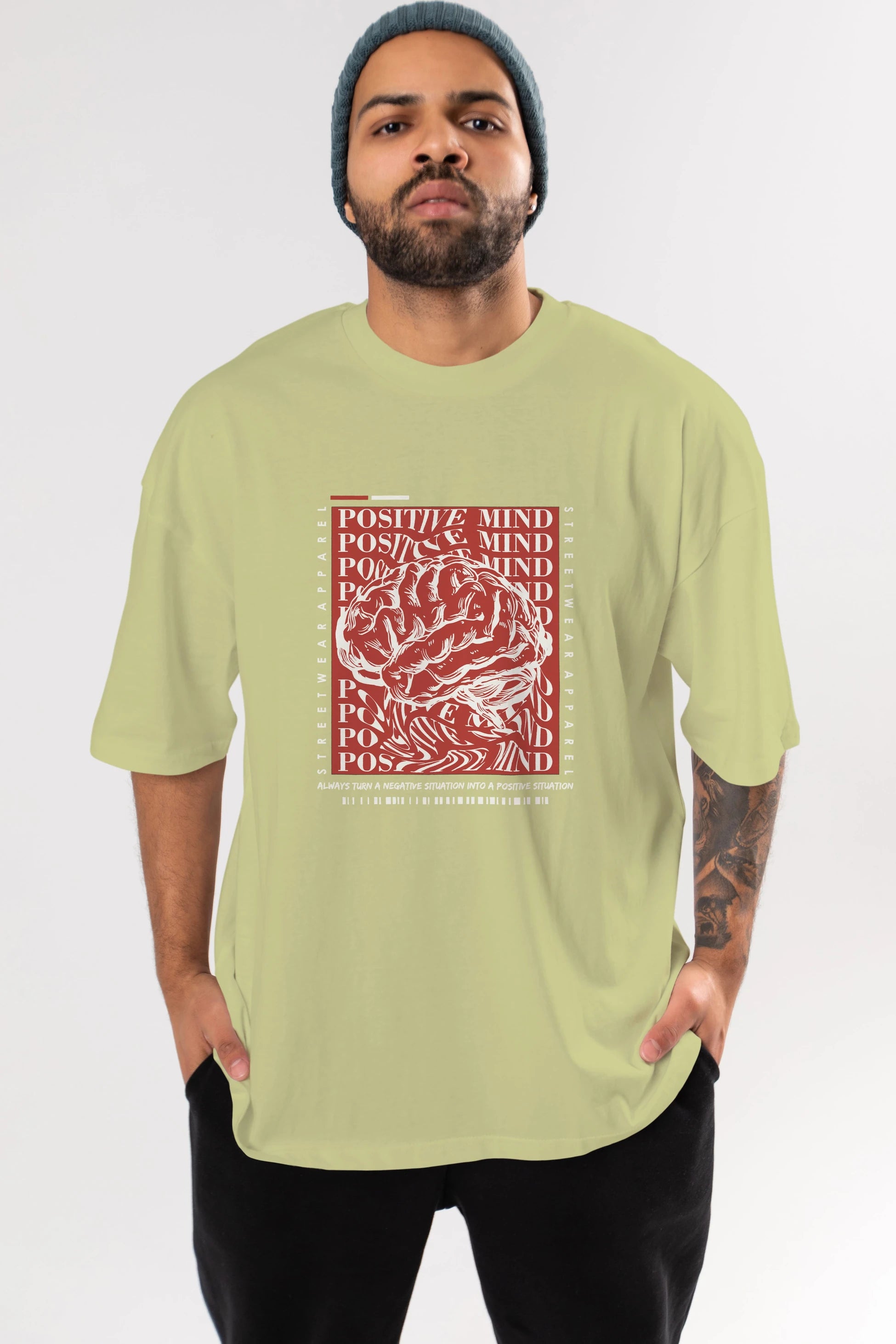 Positive Mind Ön Baskılı Oversize t-shirt Erkek Kadın Unisex