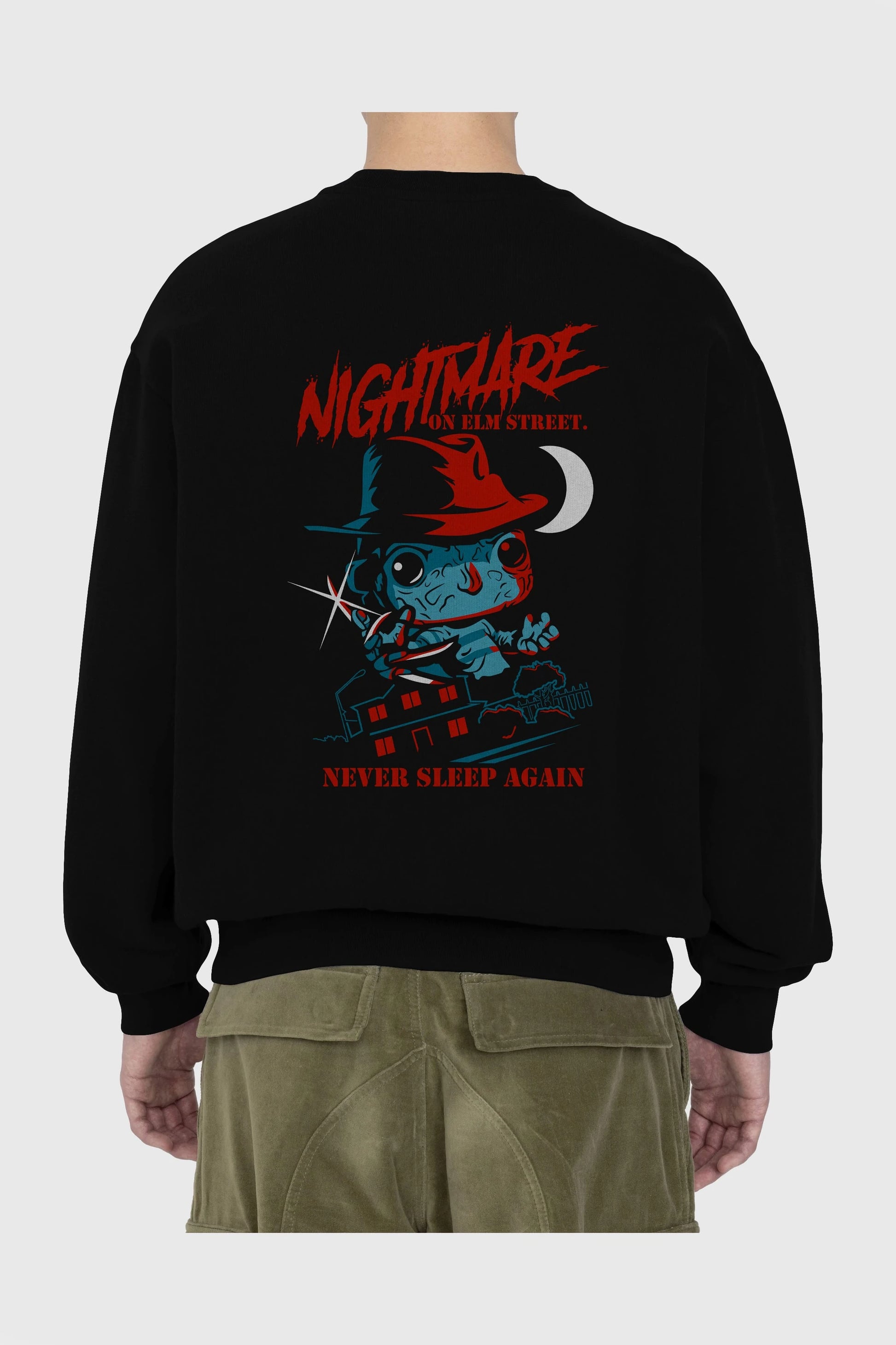 Nightmare Elm Sokağı Arka Baskılı Oversize Sweatshirt Erkek Kadın Unisex