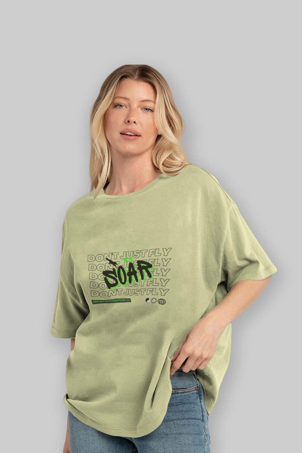Soar Dont Just Fly Yazılı Ön Baskılı Oversize t-shirt Erkek Kadın Unisex