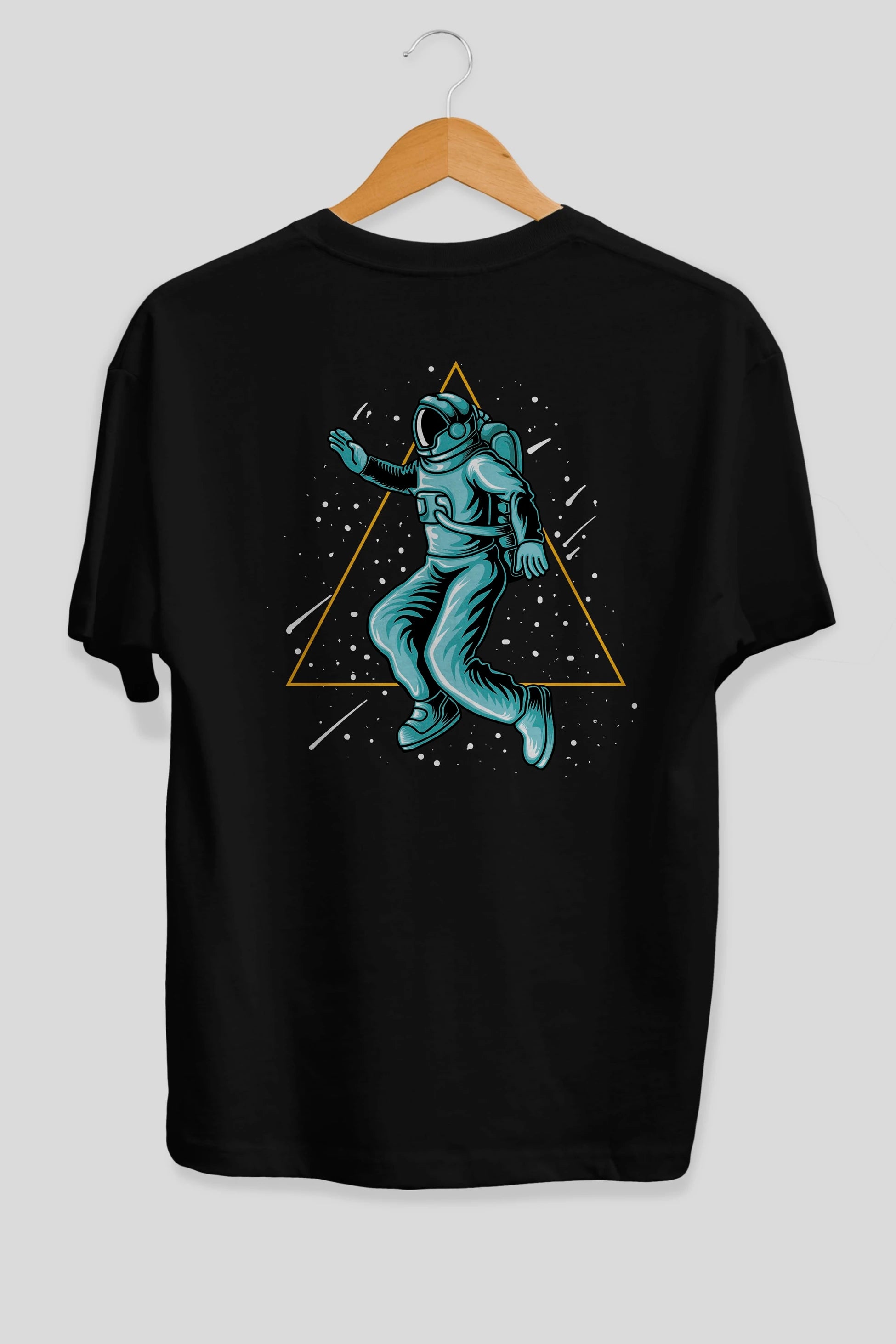 Astronaut Starry Triangle Arka Baskılı Oversize t-shirt Erkek Kadın Unisex