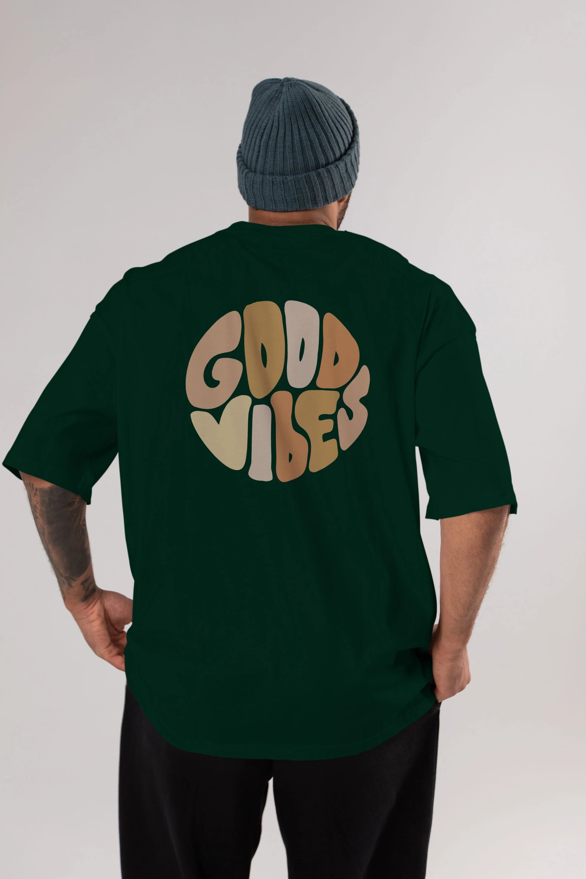 Good Vibes Yazılı 3 Arka Baskılı Oversize t-shirt Erkek Kadın Unisex