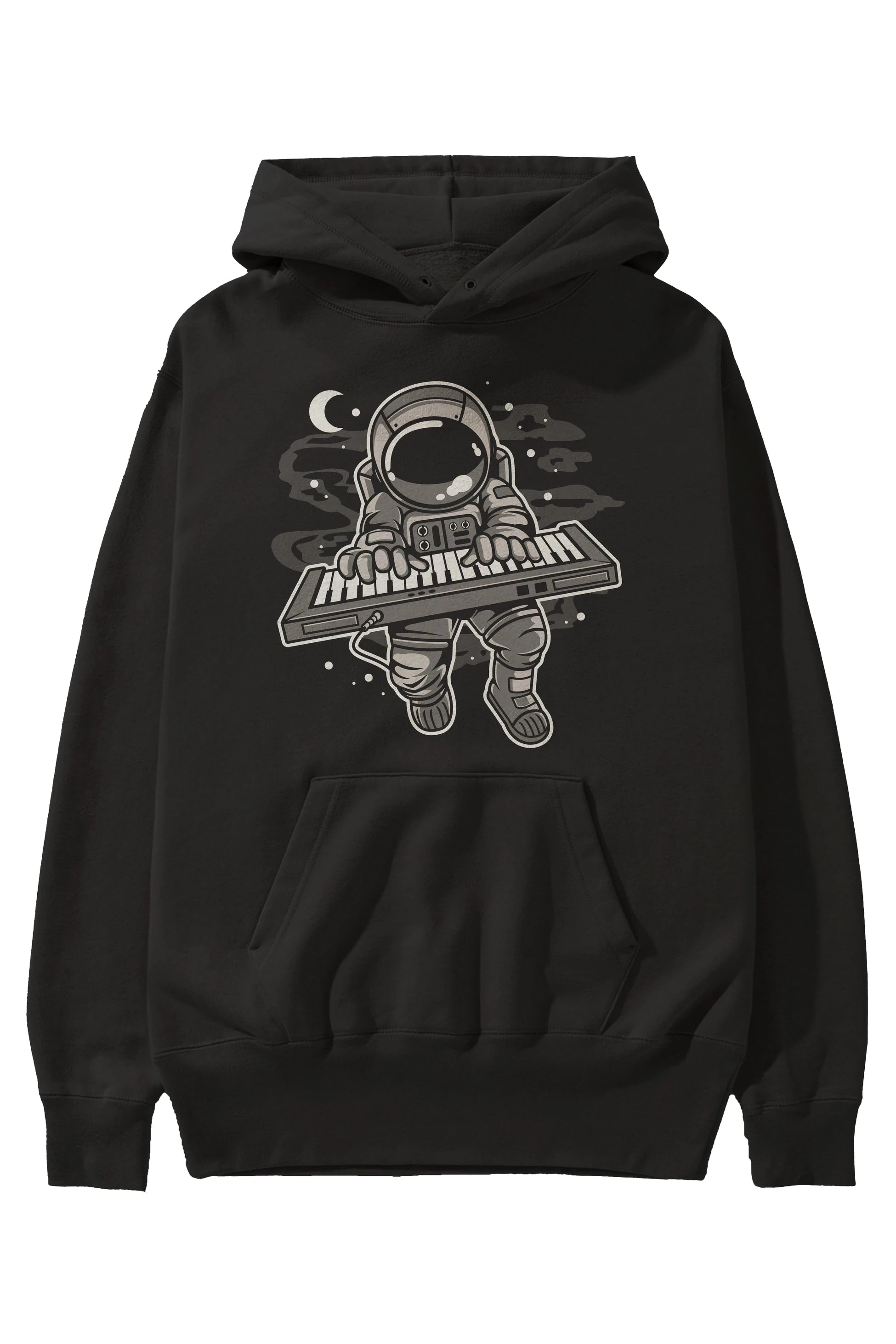 Astronaut Keyboard Ön Baskılı Hoodie Oversize Kapüşonlu Sweatshirt Erkek Kadın Unisex