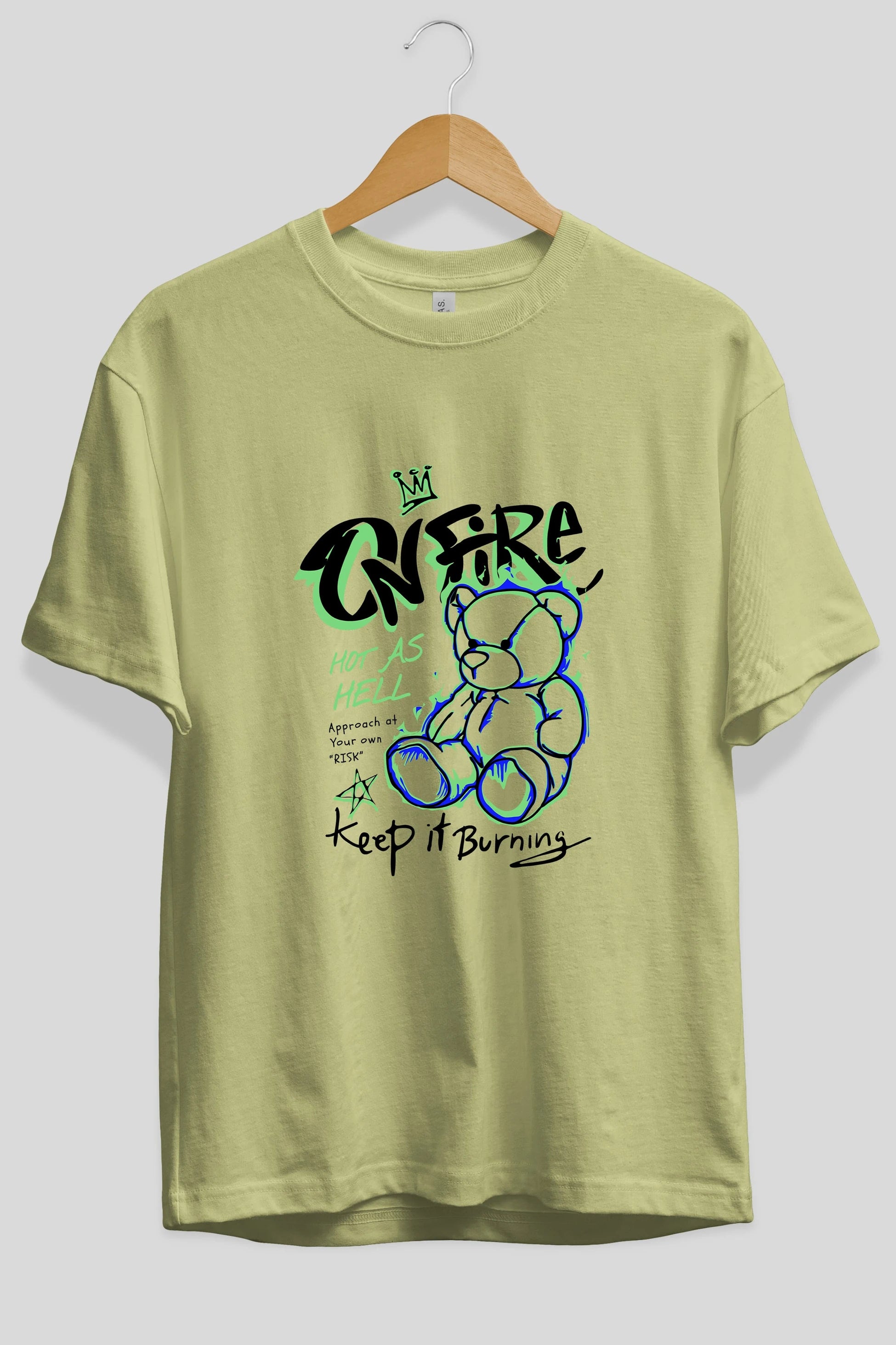 On Fire Bear Ön Baskılı Oversize t-shirt Erkek Kadın Unisex