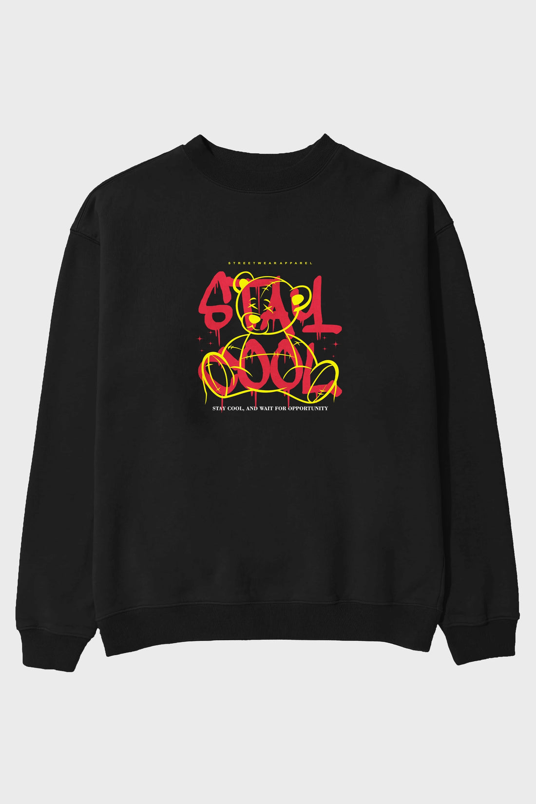 Teddy Bear Stay Cool 2 Ön Baskılı Oversize Sweatshirt Erkek Kadın Unisex