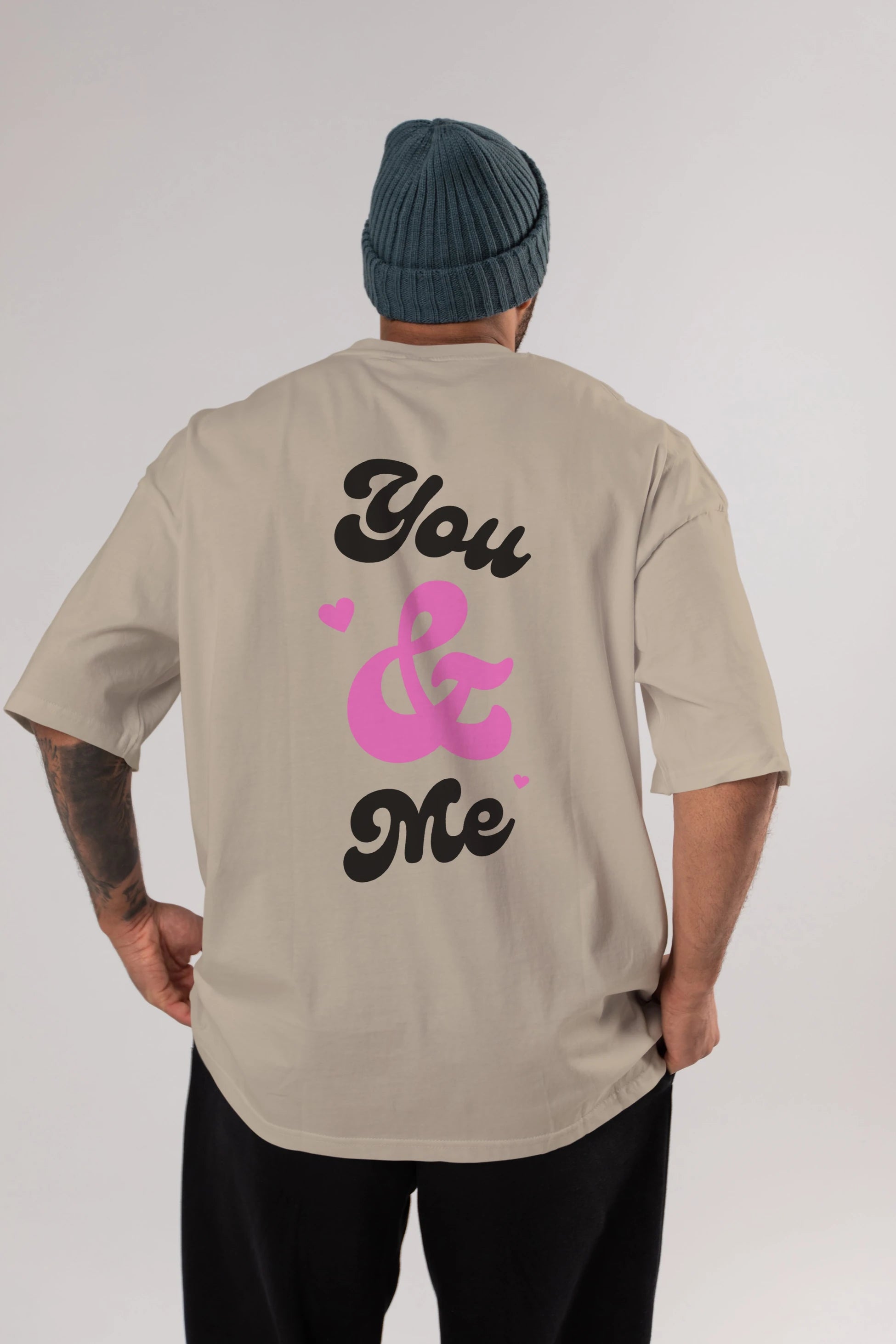 You and Me Yazılı Arka Baskılı Oversize t-shirt Erkek Kadın Unisex