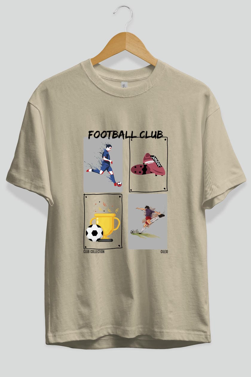 Football Club ön Baskılı Oversize t-shirt Erkek Kadın %100 Pamuk Bisiklet Yaka tişort