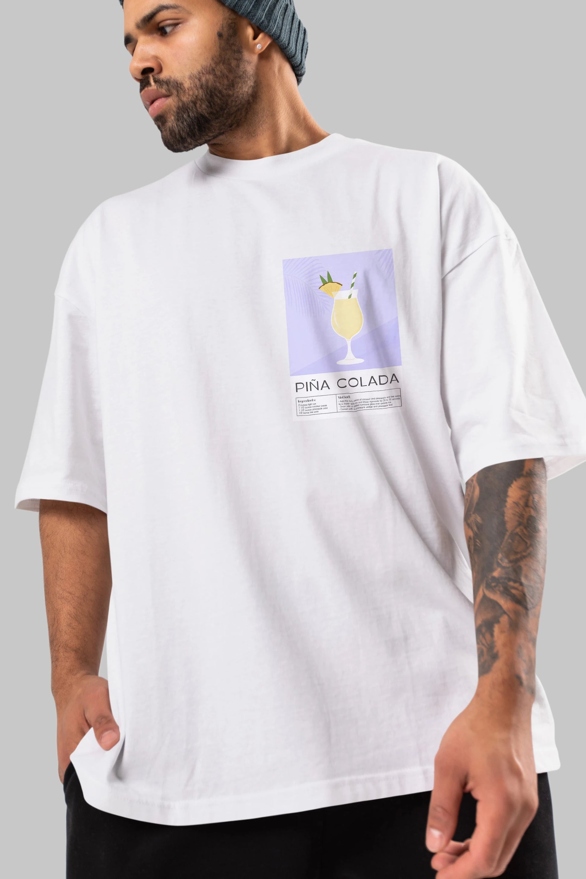 PIna Colada 6 Ön Sol Baskılı Oversize t-shirt Erkek Kadın Unisex %100 Pamuk Bisiklet Yaka tişort