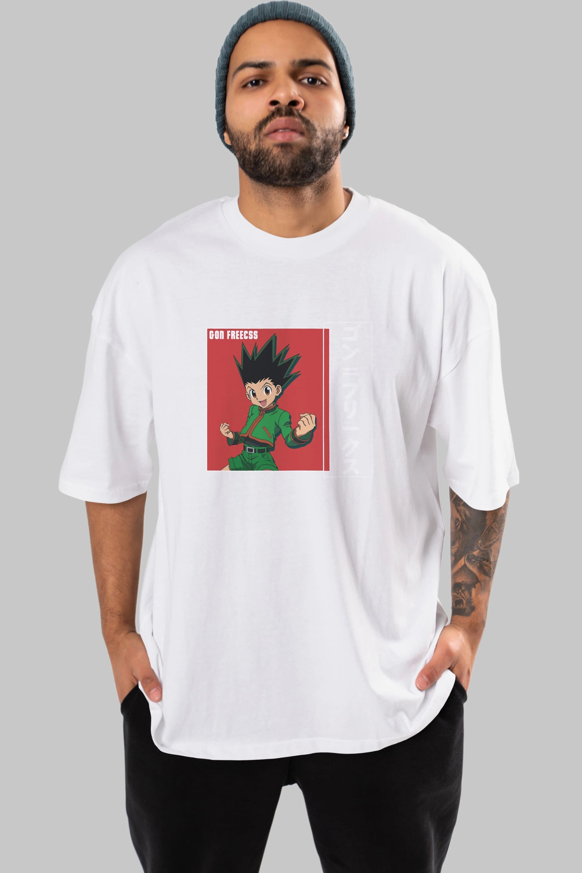 Gon Freecss HUNTER X HUNTER 5 Anime Ön Baskılı Oversize t-shirt %100 pamuk Erkek Kadın Unisex