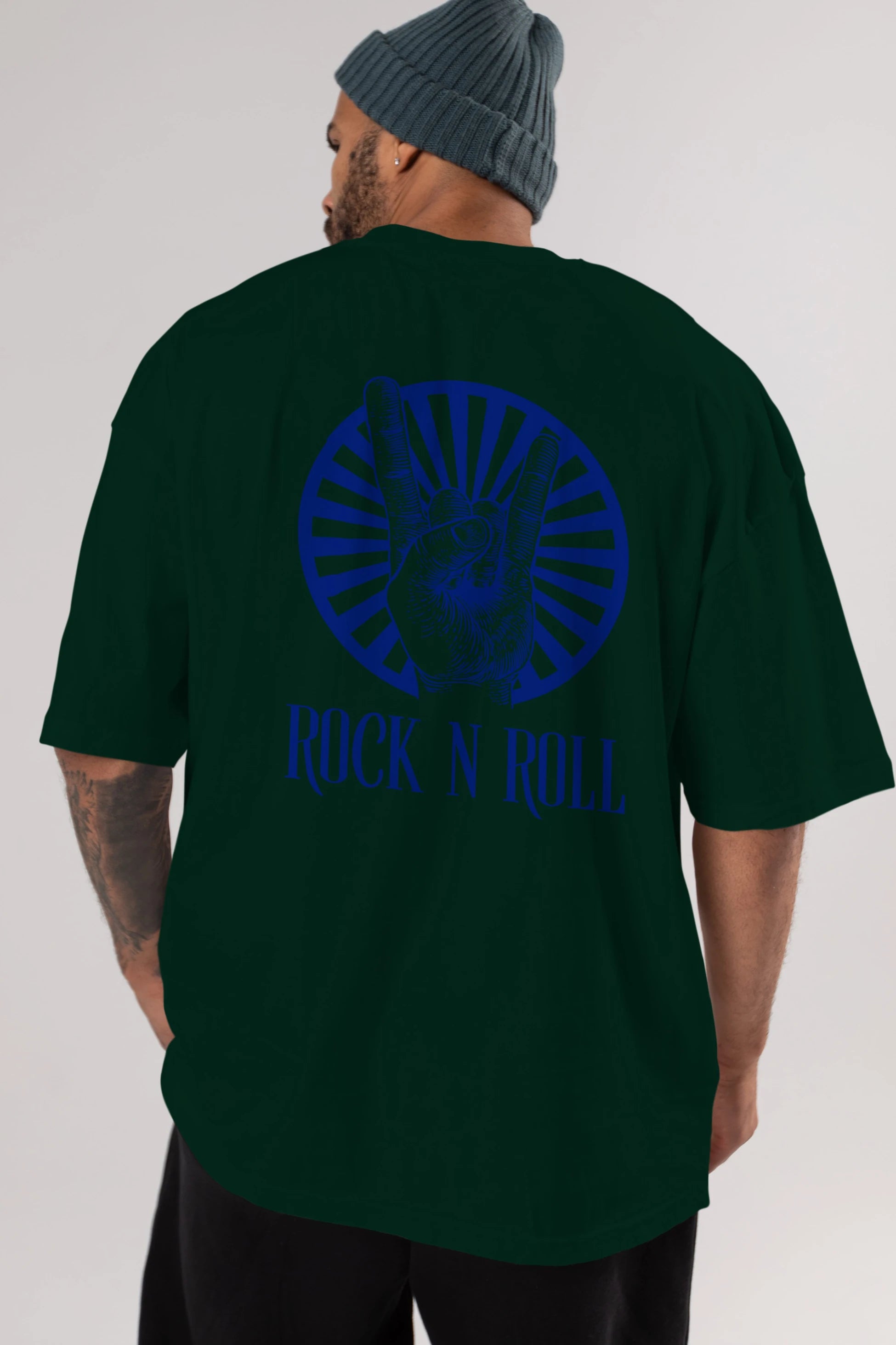 Rock N Roll Yazılı Arka Baskılı Oversize t-shirt Erkek Kadın Unisex