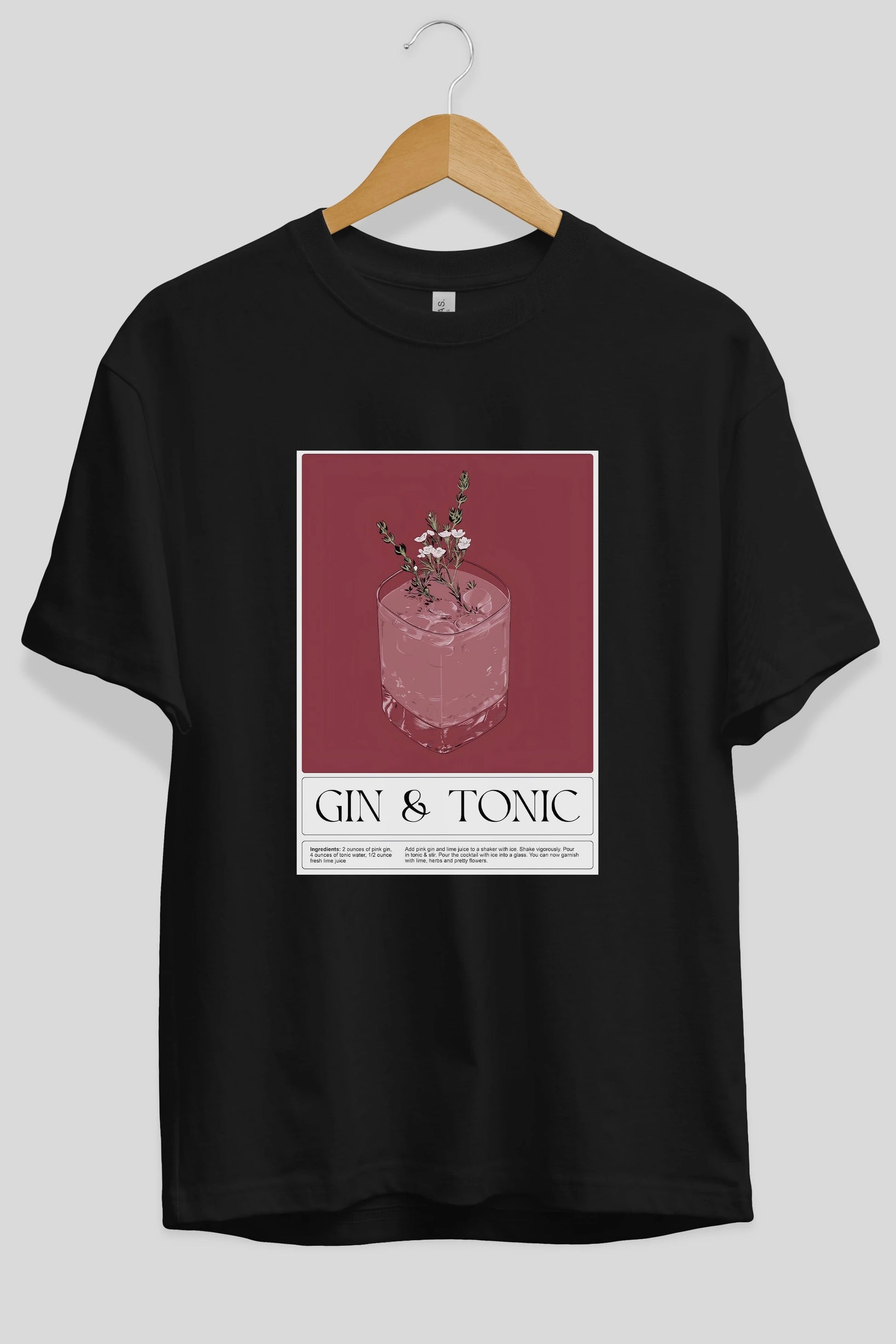 Gin Tonic 4 Ön Baskılı Oversize t-shirt Erkek Kadın Unisex %100 Pamuk Bisiklet Yaka tişort