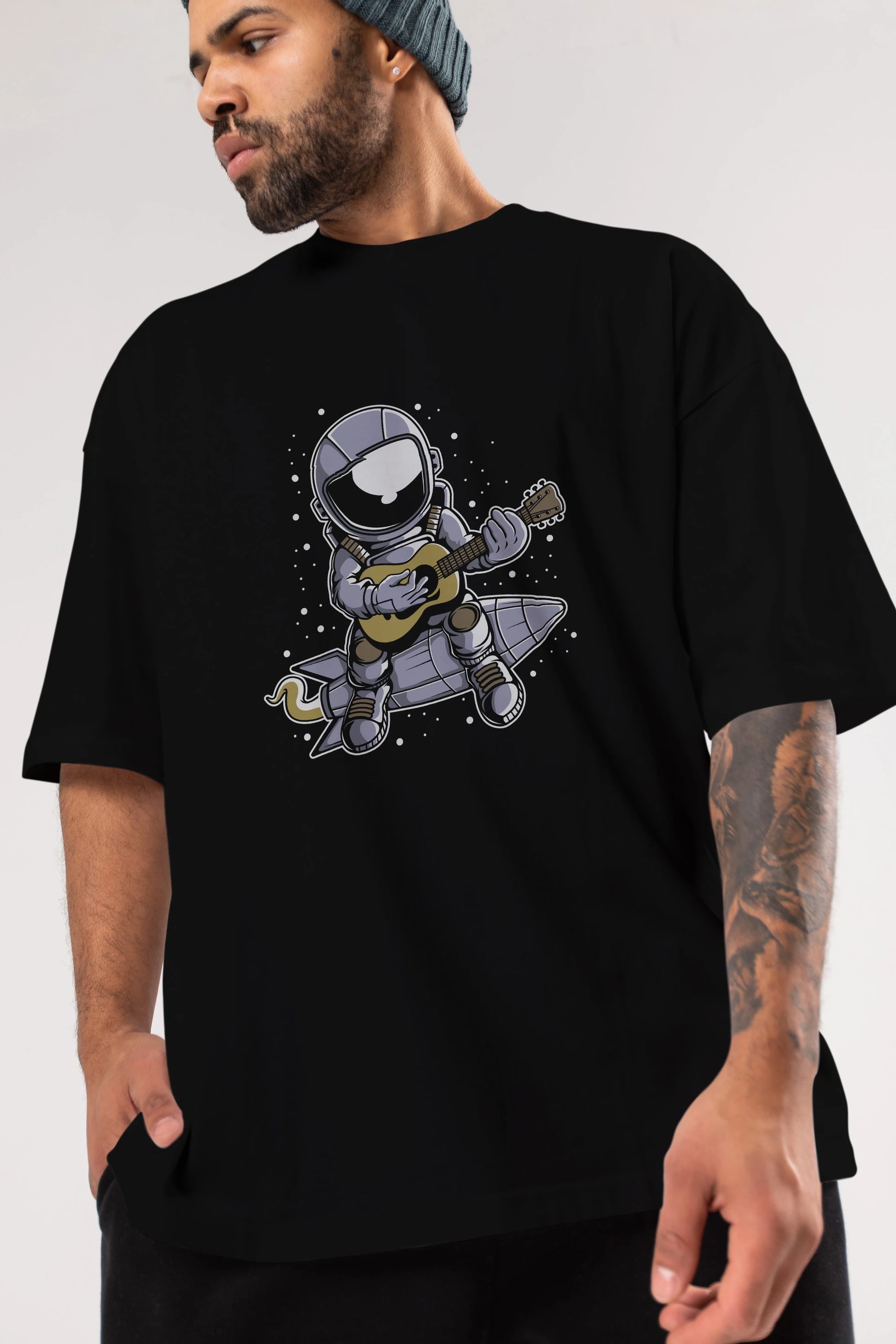 Astronaut Guitar (2) Ön Baskılı Oversize t-shirt Erkek Kadın Unisex