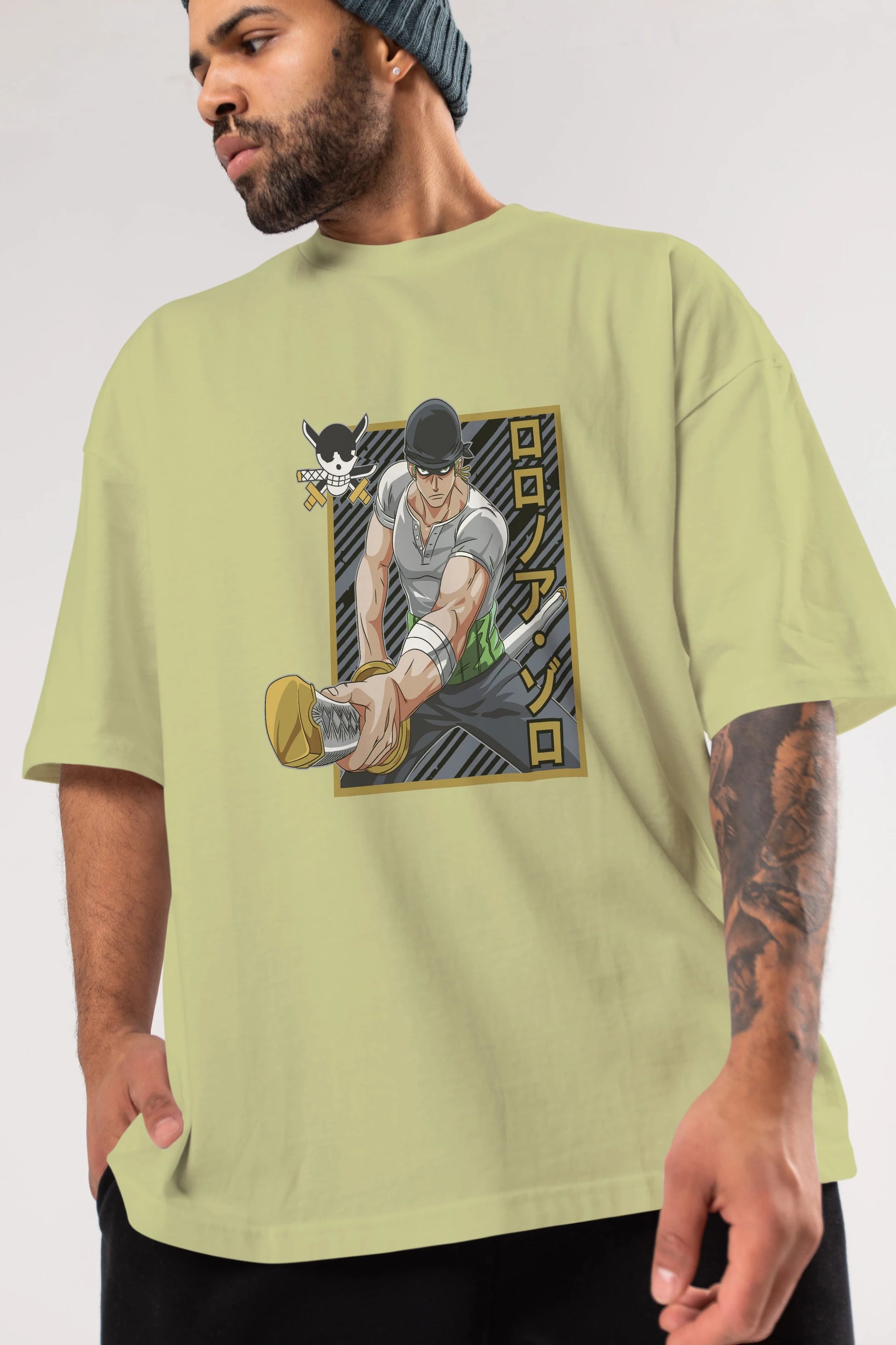 RORONOA ZORO Anime Ön Baskılı Oversize t-shirt %100 pamuk Erkek Kadın Unisex