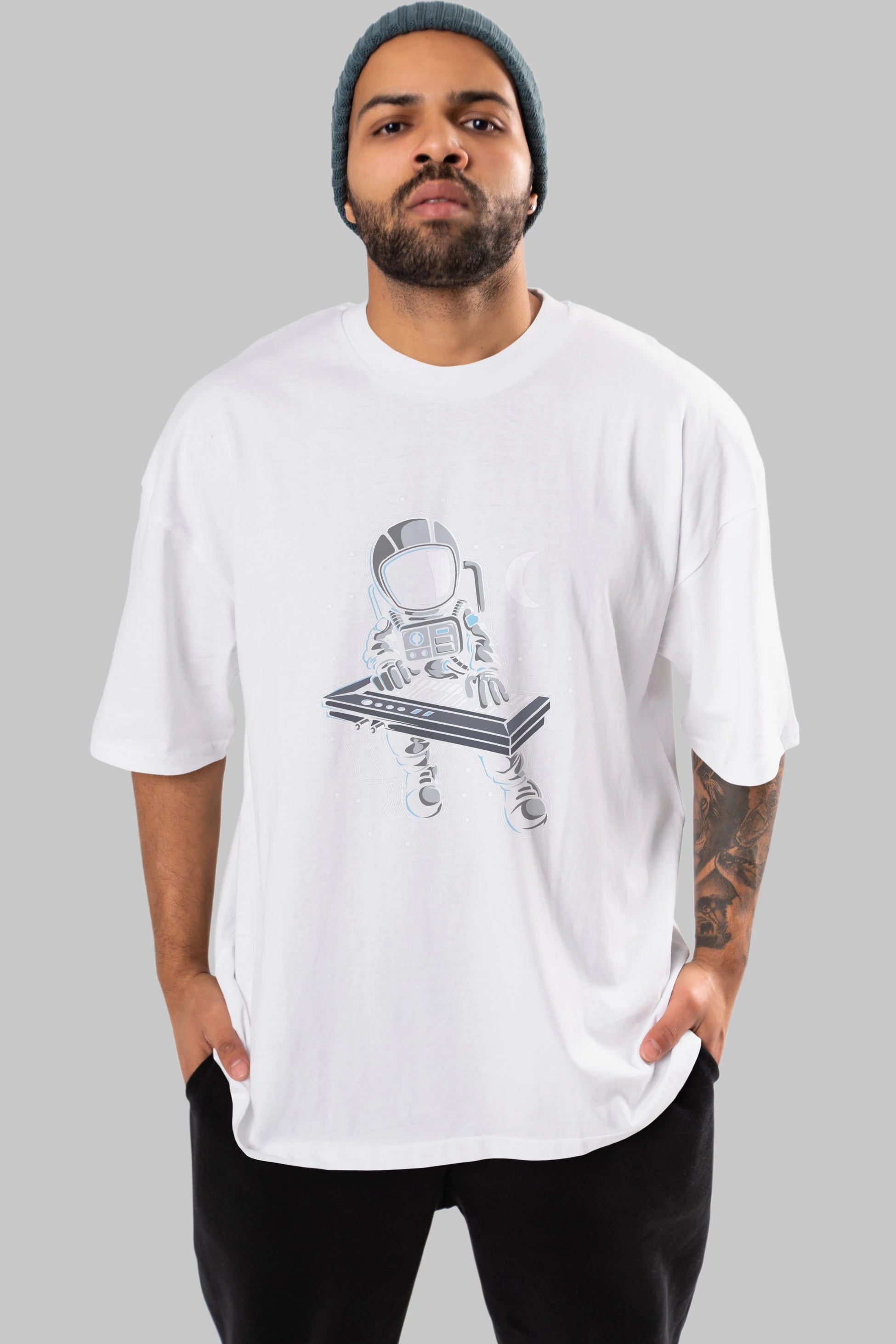 Astronaut Keyboard (2) Ön Baskılı Oversize t-shirt Erkek Kadın Unisex
