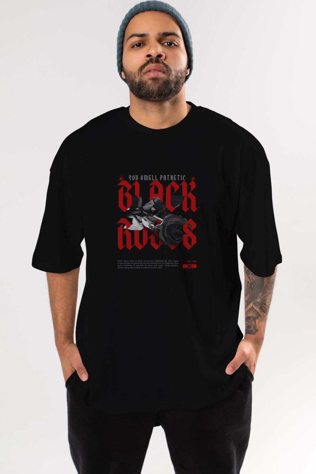 Black Roses Ön Baskılı Oversize t-shirt Erkek Kadın Unisex