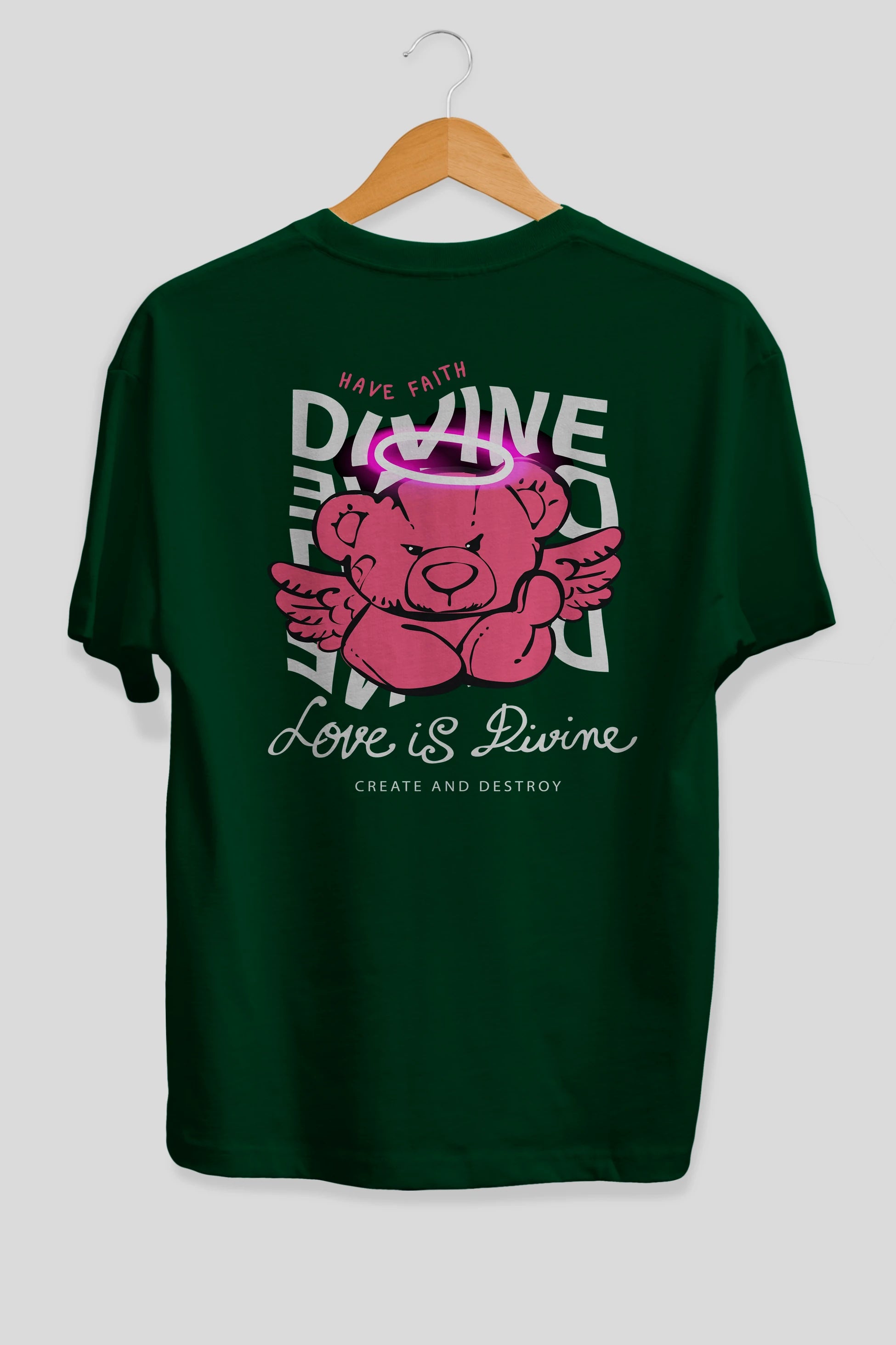 Love is Divine Bear Arka Baskılı Oversize t-shirt Erkek Kadın Unisex