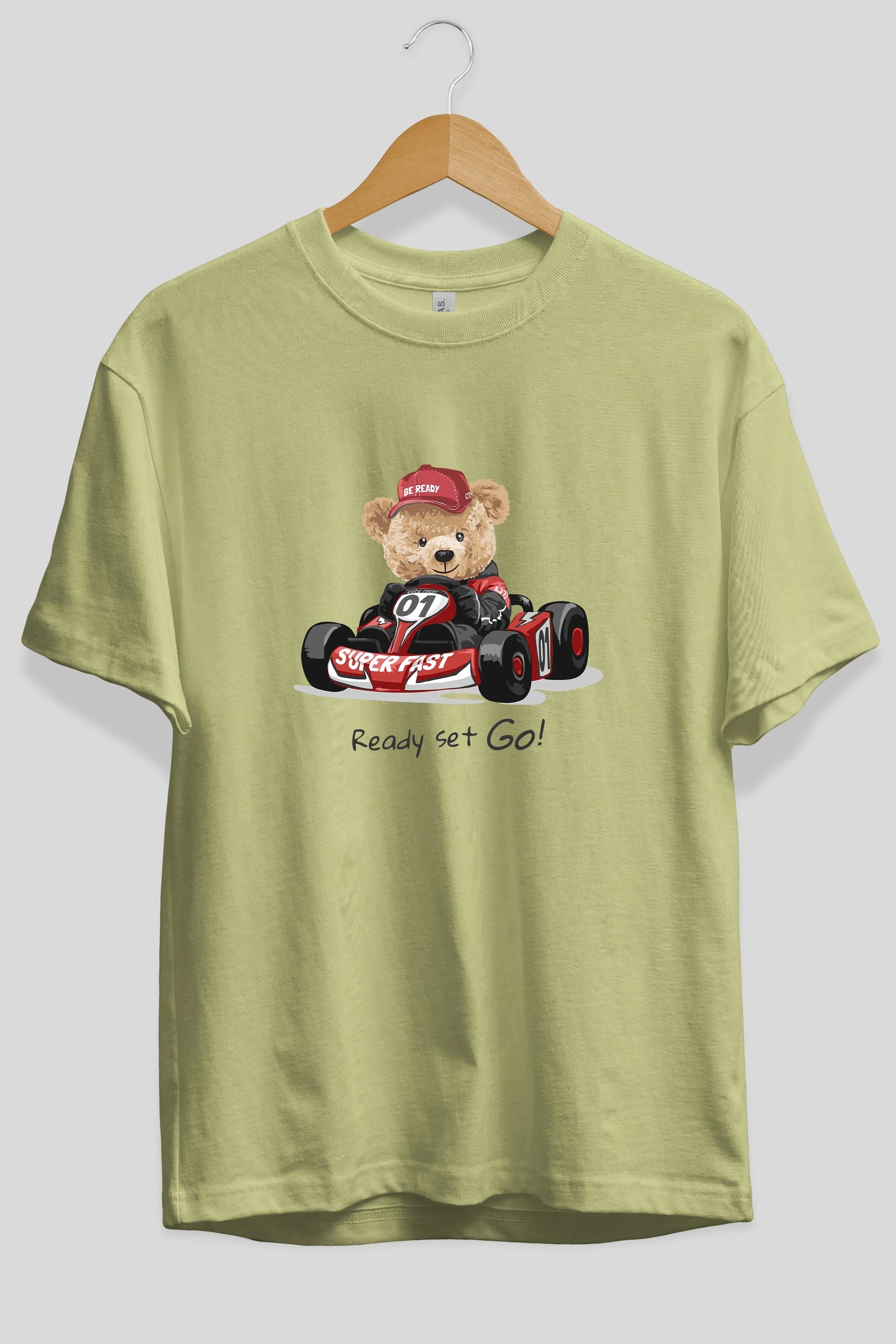 Teddy Bear Ready Set Go Ön Baskılı Oversize t-shirt Erkek Kadın Unisex %100 Pamuk