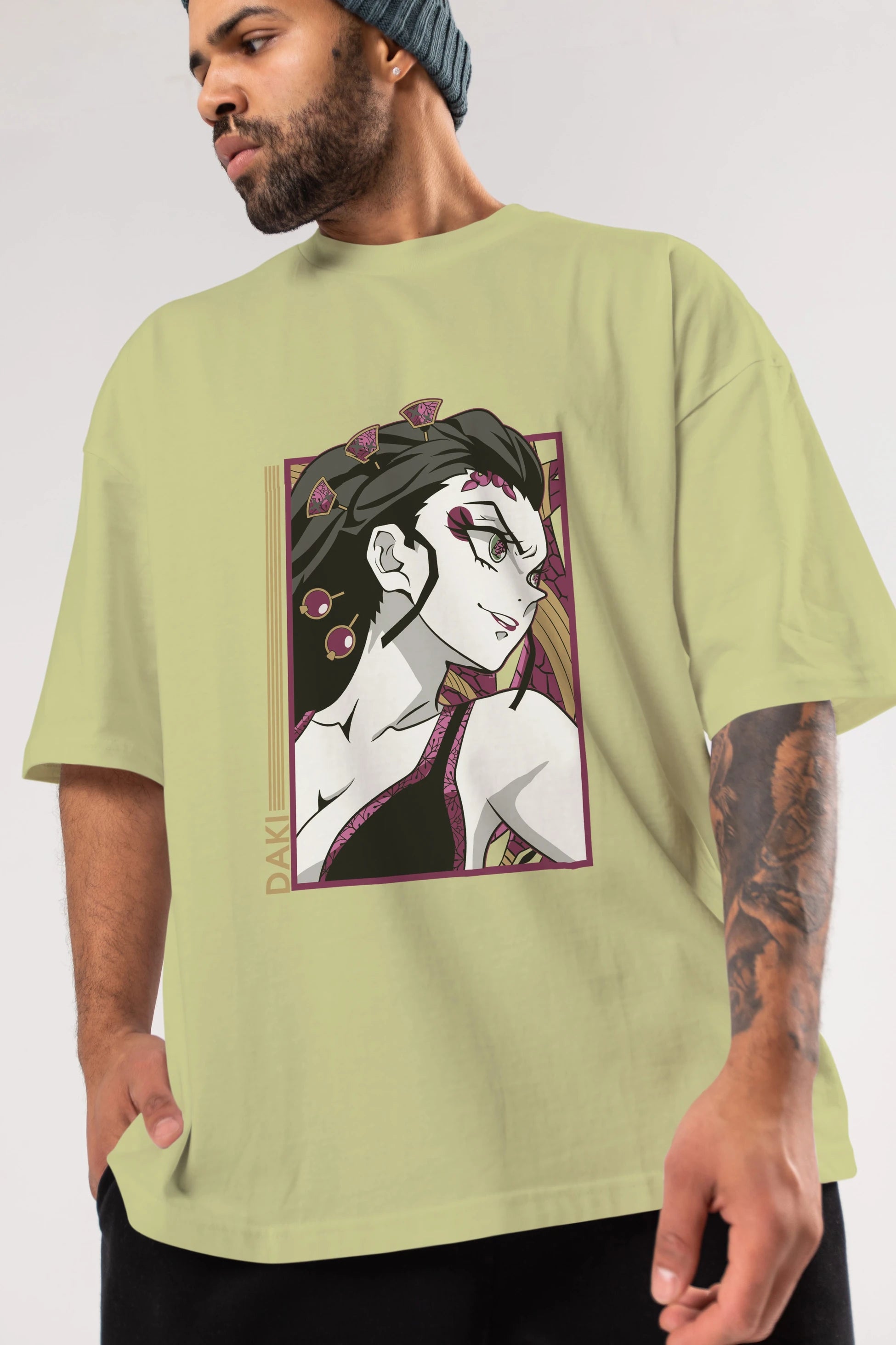 Daki DEMION SLAYER Anime Ön Baskılı Oversize t-shirt %100 pamuk Erkek Kadın Unisex