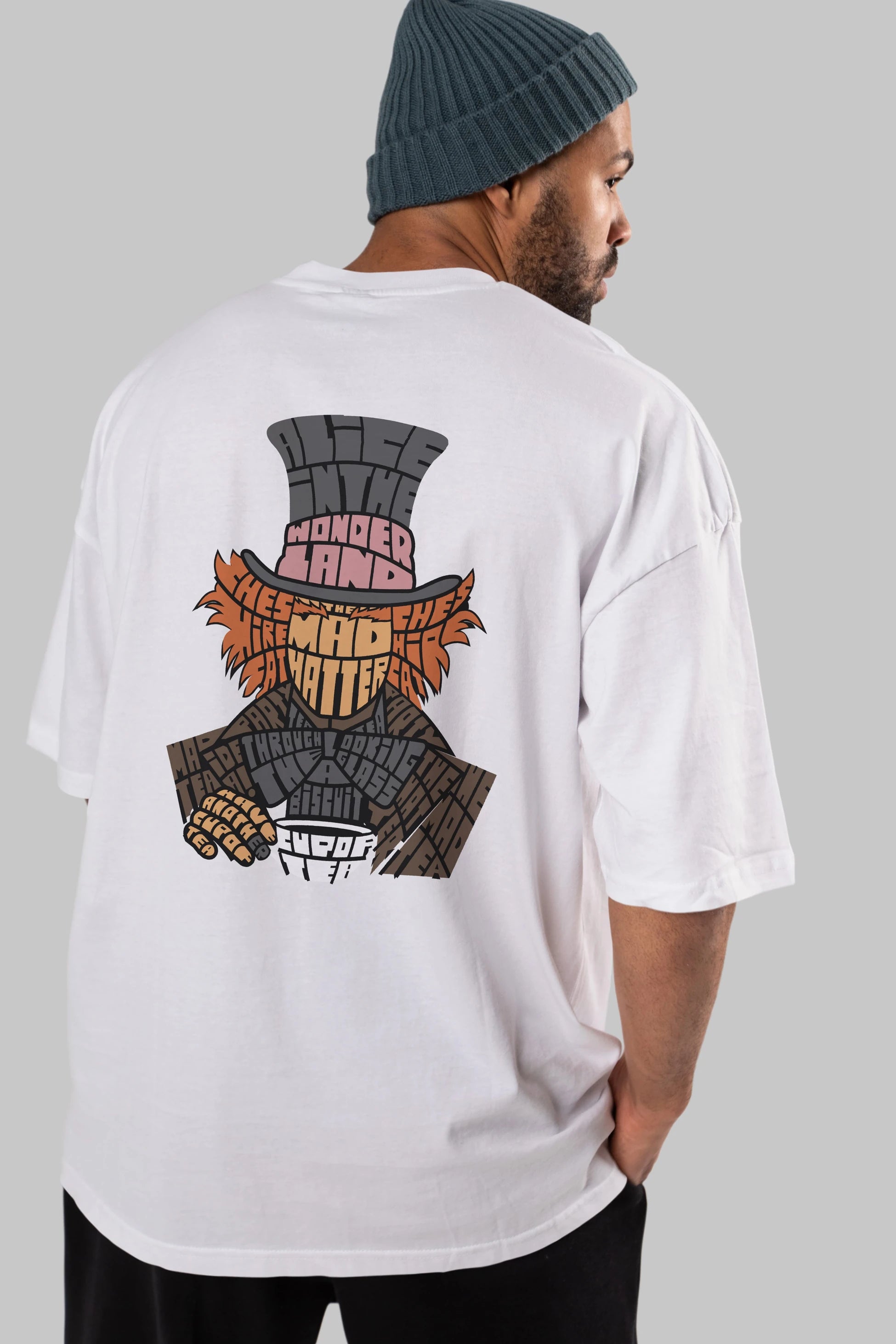 Madhatter Arka Baskılı Oversize t-shirt %100 pamuk Erkek Kadın Unisex