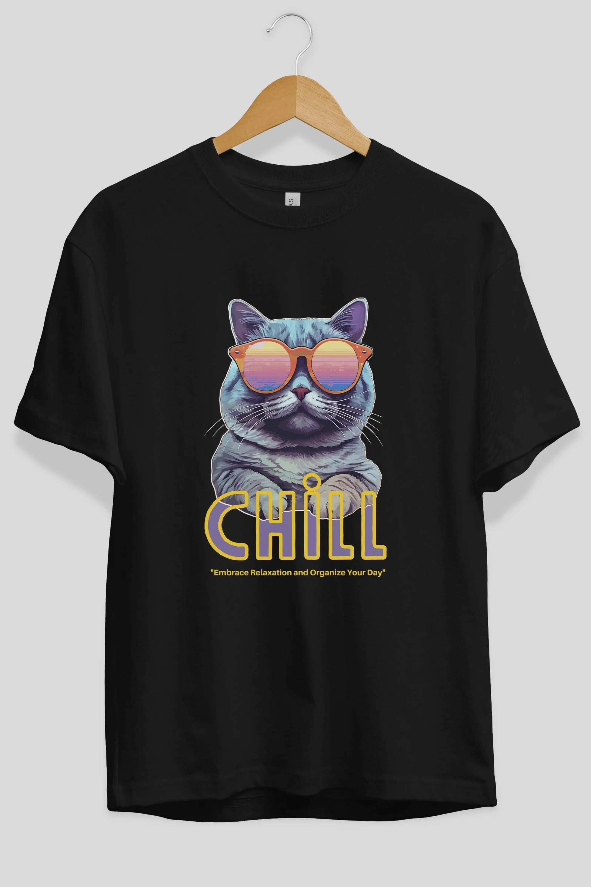 Chill Cat Ön Baskılı Oversize t-shirt Erkek Kadın Unisex