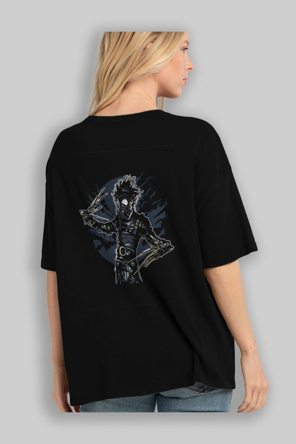 Gas Mask Scissors Arka Baskılı Oversize t-shirt Erkek Kadın Unisex %100 Pamuk