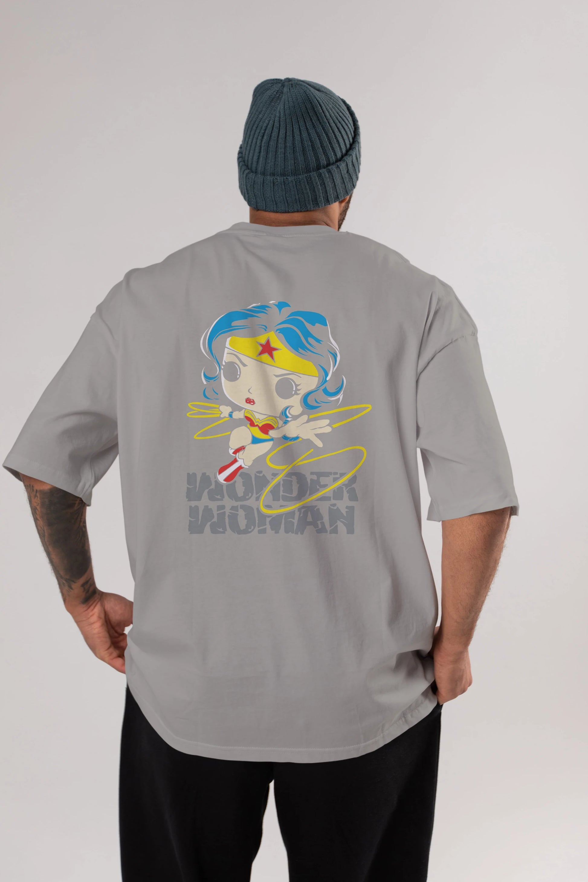 Wonder Woman Arka Baskılı Oversize t-shirt Erkek Kadın Unisex %100 Pamuk Bisiklet Yaka tişort