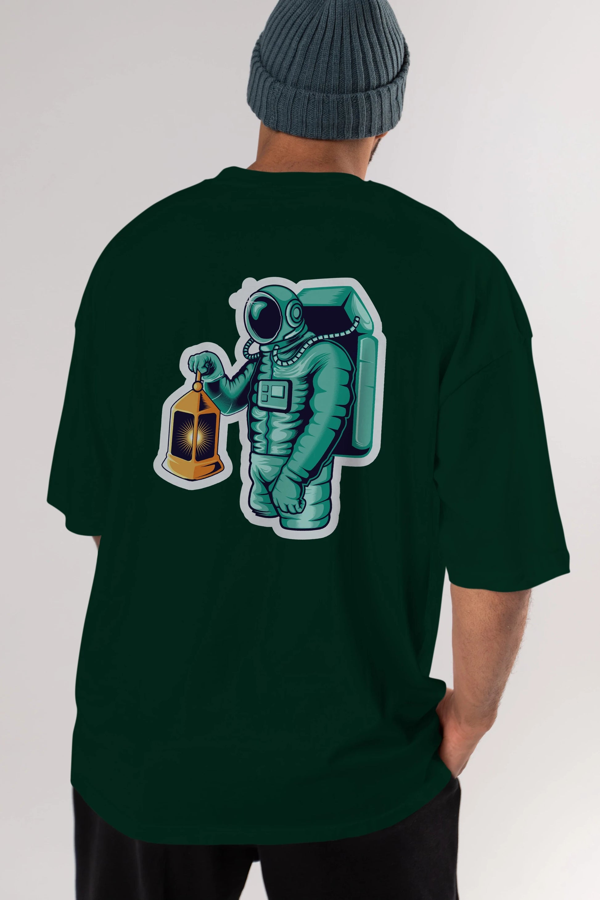 Astronaut Lantern Sticker Arka Baskılı Oversize t-shirt Erkek Kadın Unisex