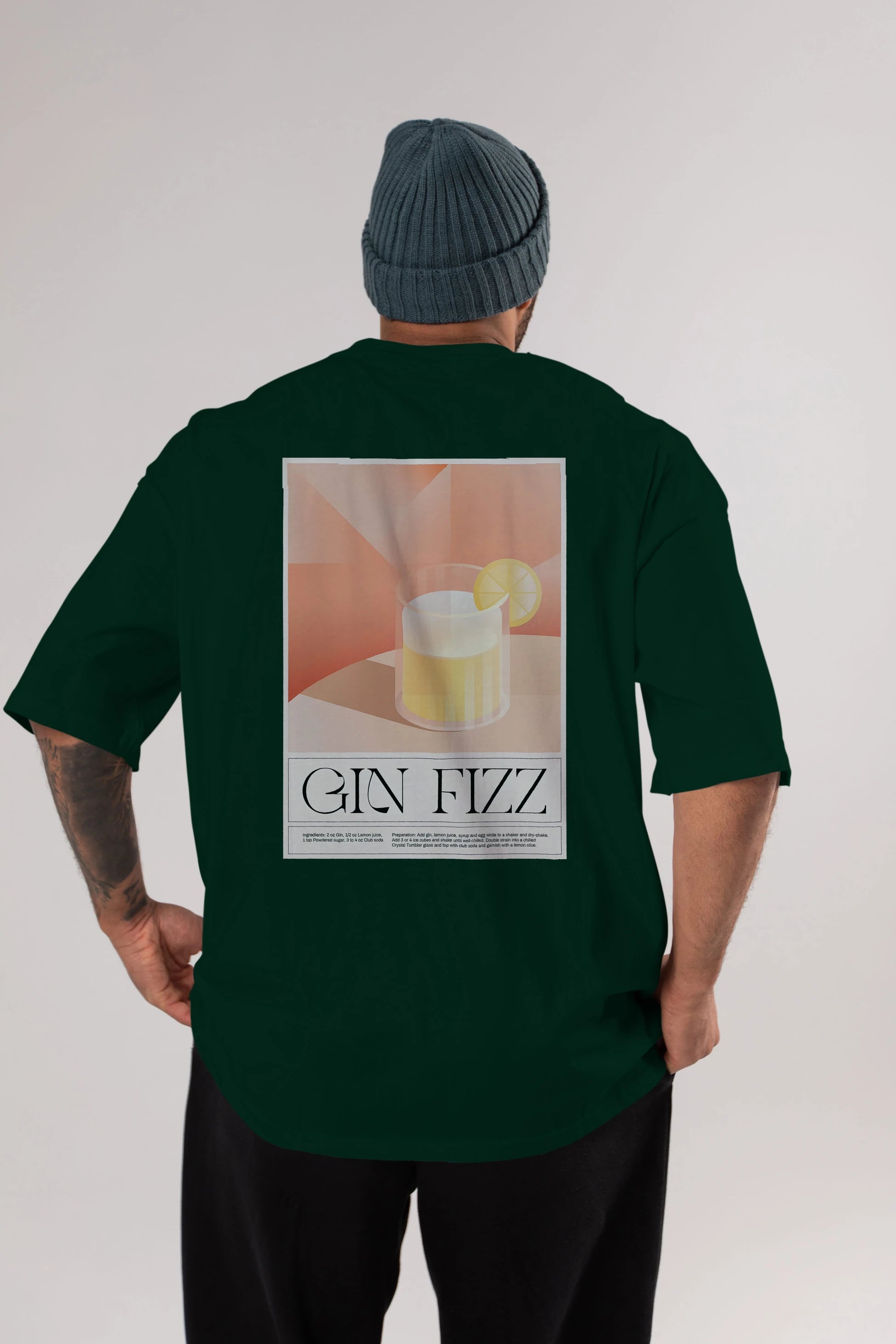 Gin Fizz Arka Baskılı Oversize t-shirt Erkek Kadın Unisex %100 Pamuk Bisiklet Yaka tişort