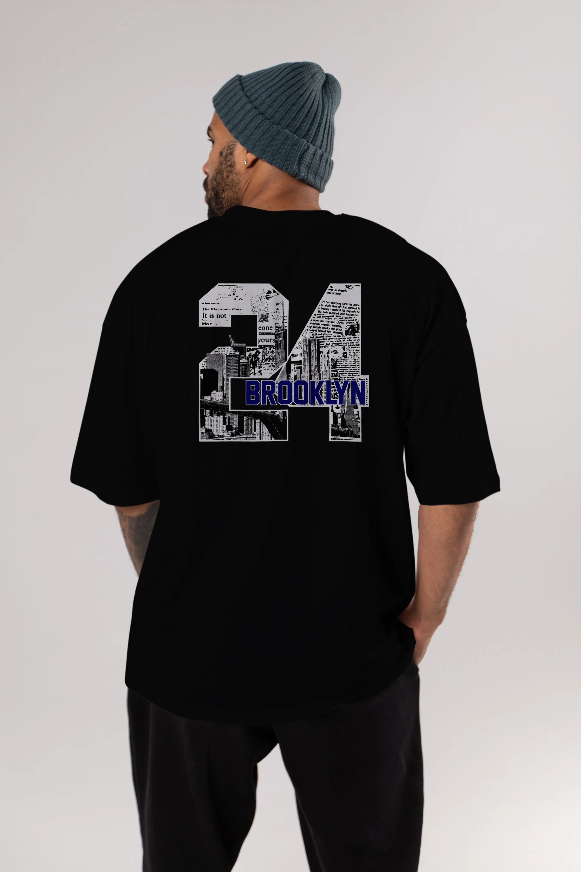 Brooklyn 24 Arka Baskılı Oversize t-shirt Erkek Kadın Unisex