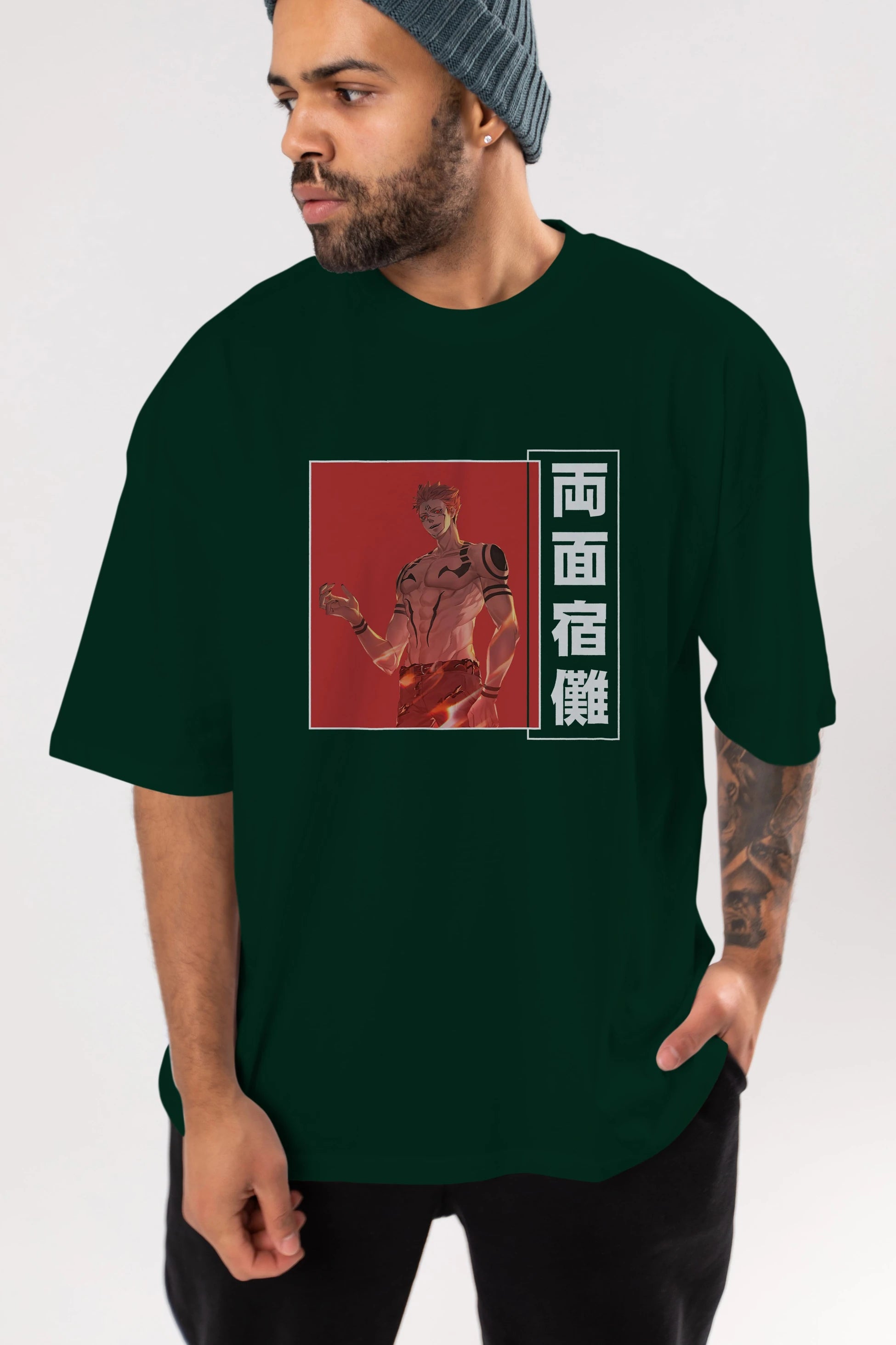 Sukuna Ryoumen 3 Anime Ön Baskılı Oversize t-shirt %100 pamuk Erkek Kadın Unisex