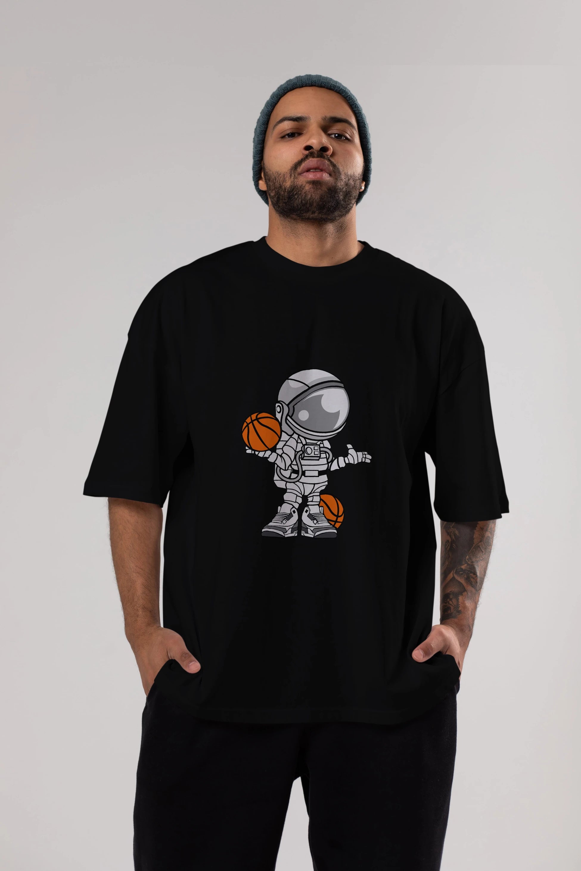 Astronaut Basketball Player Ön Baskılı Oversize t-shirt Erkek Kadın Unisex %100 Pamuk tişort