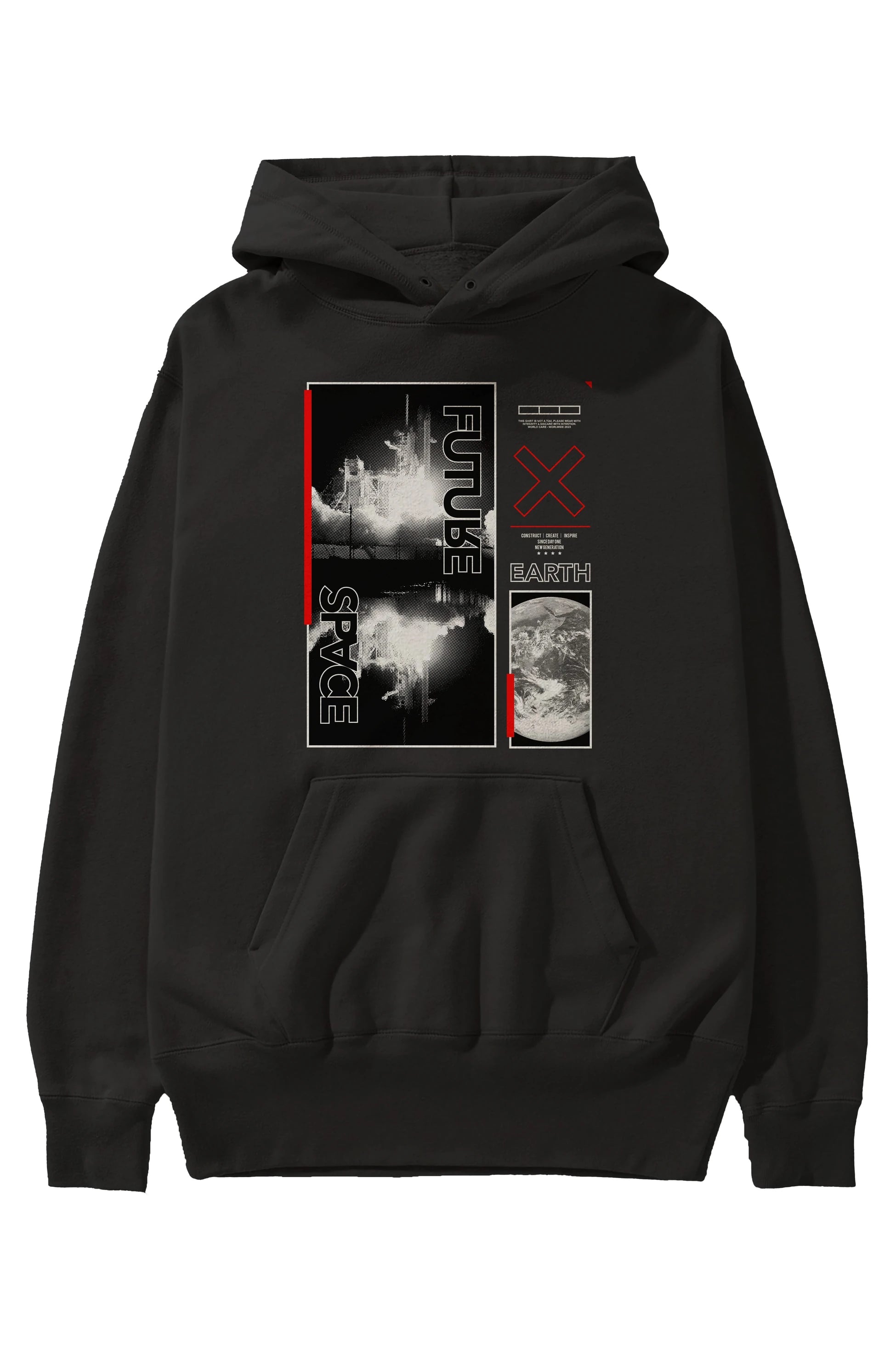 Future Space Ön Baskılı Hoodie Oversize Kapüşonlu Sweatshirt Erkek Kadın Unisex