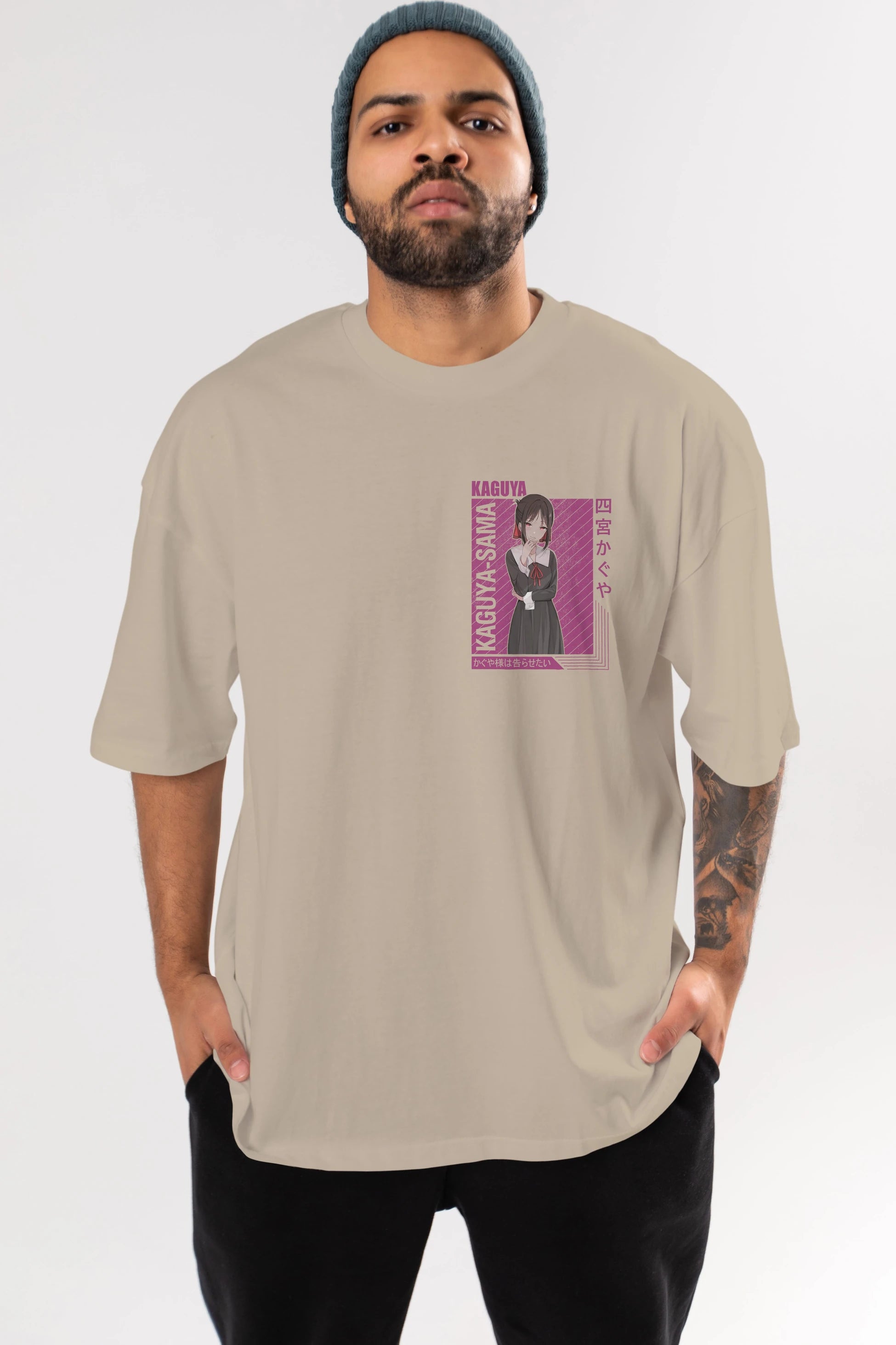 Kaguya Shinomiya 4 1 Ön Sol Baskılı Oversize t-shirt Erkek Kadın Unisex %100 Pamuk Bisiklet Yaka tişort