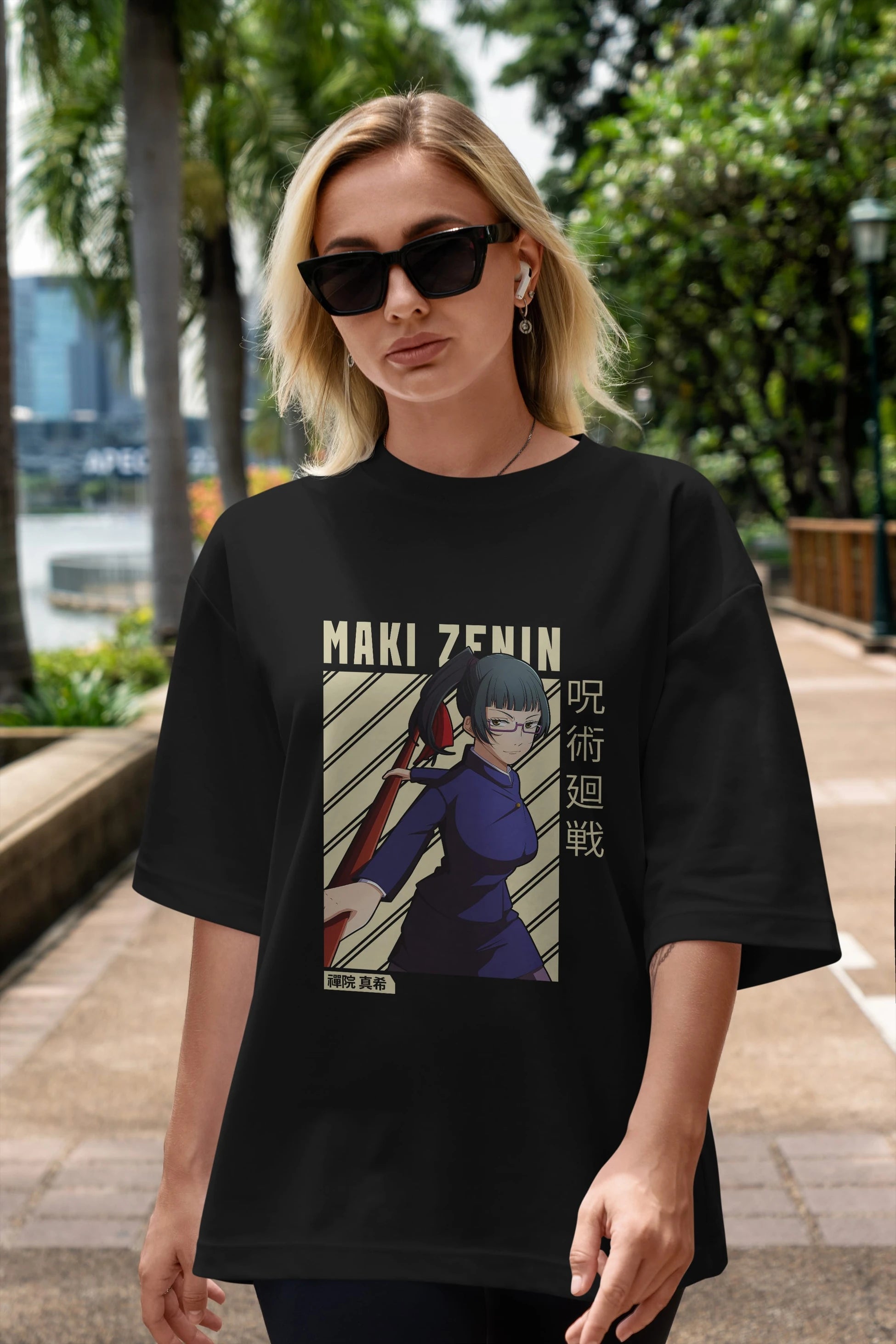 Maki Zenin CHAİNSAWMAN Anime Ön Baskılı Oversize t-shirt %100 pamuk Erkek Kadın Unisex
