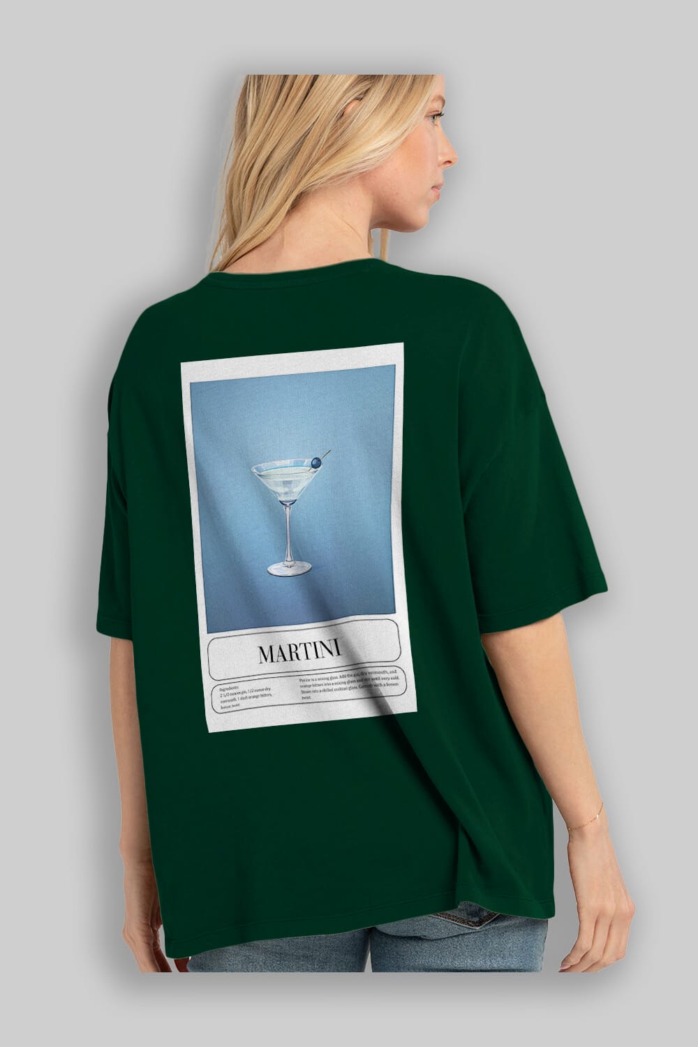 Martini Arka Baskılı Oversize t-shirt Erkek Kadın Unisex %100 Pamuk Bisiklet Yaka tişort