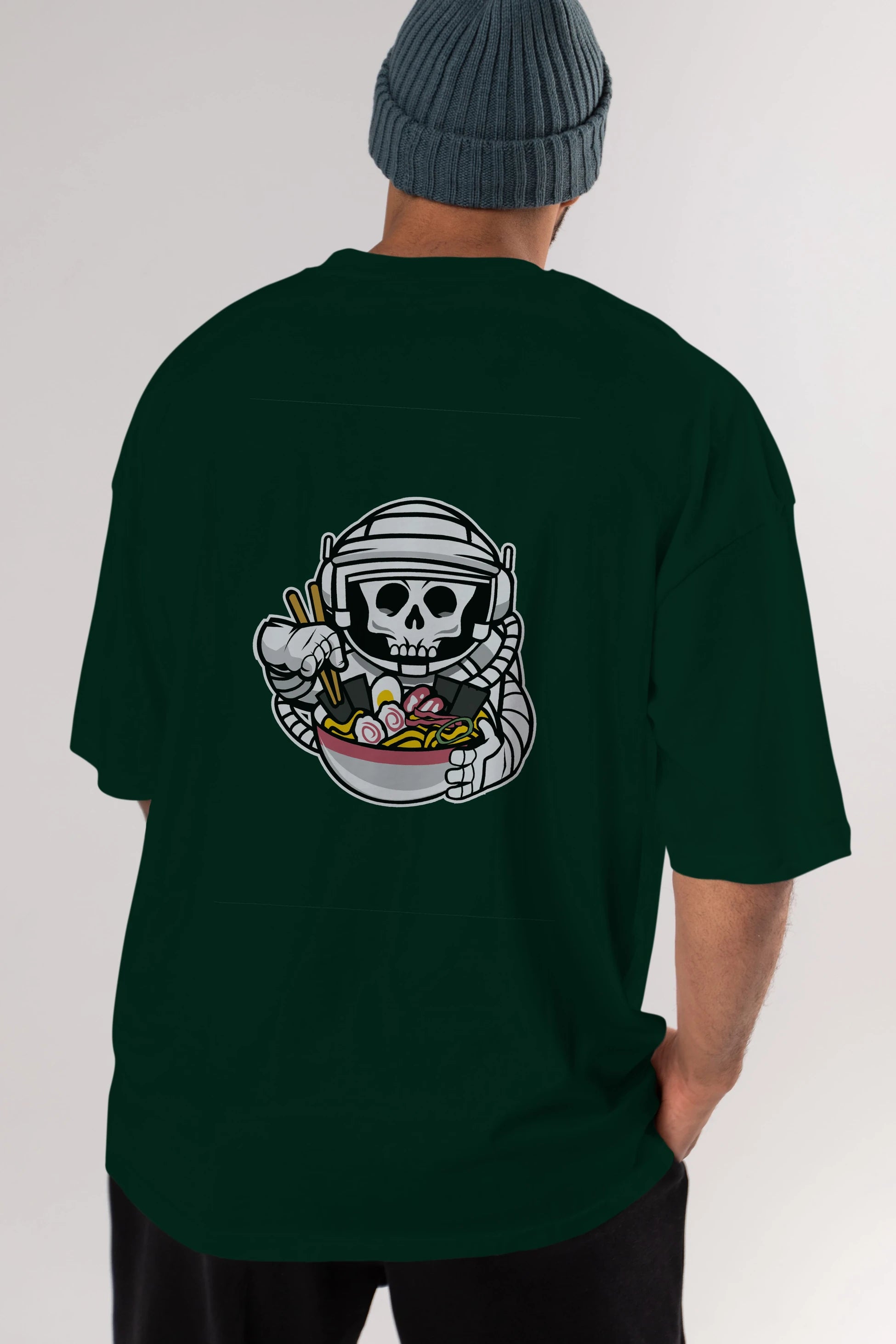 Astronaut Ramen Arka Baskılı Oversize t-shirt Erkek Kadın Unisex %100 Pamuk tişort