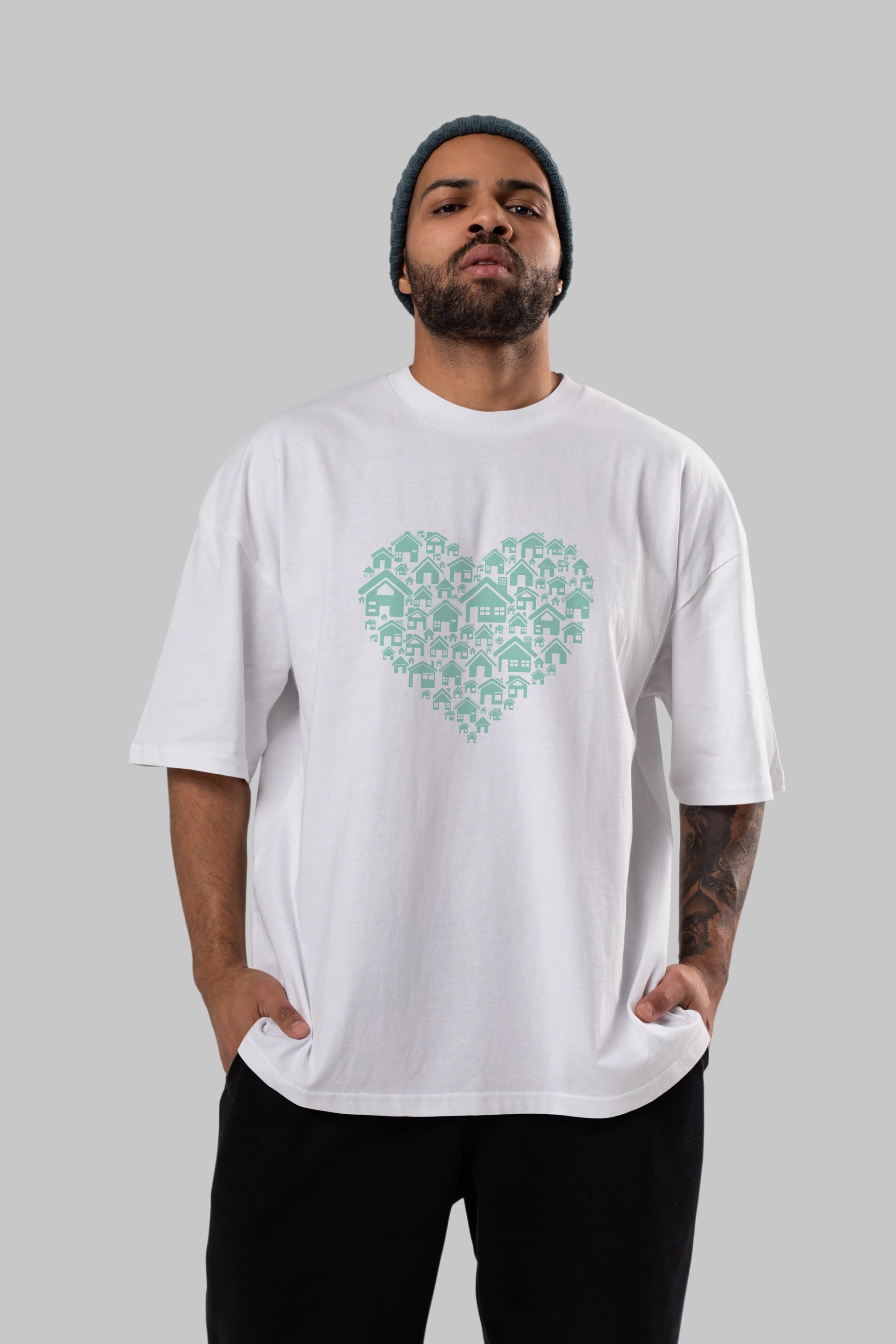 Home Heart Ön Baskılı Oversize t-shirt %100 pamuk Erkek Kadın Unisex