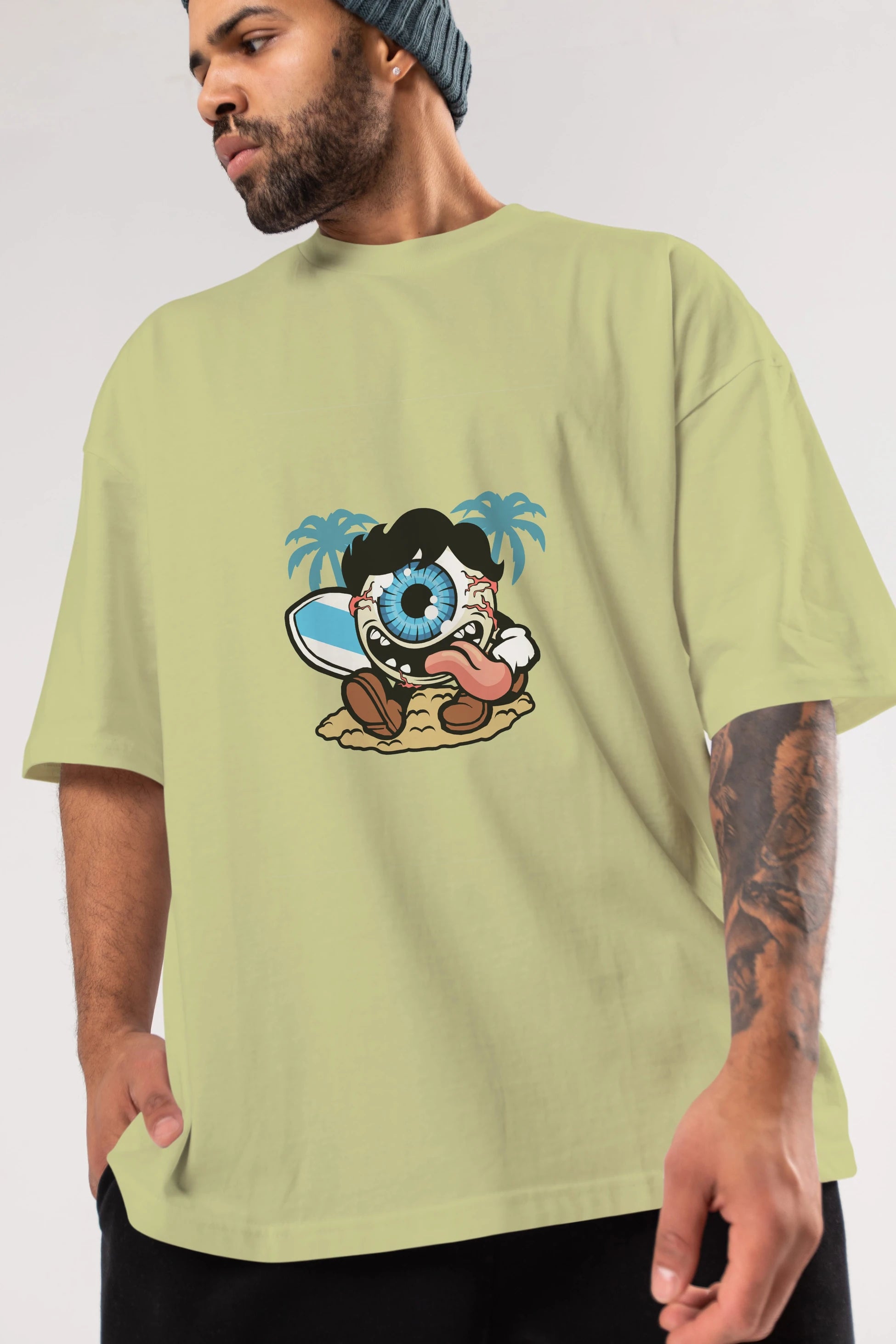 Eye Ball Surfer Ön Baskılı Oversize t-shirt Erkek Kadın Unisex %100 Pamuk tişort