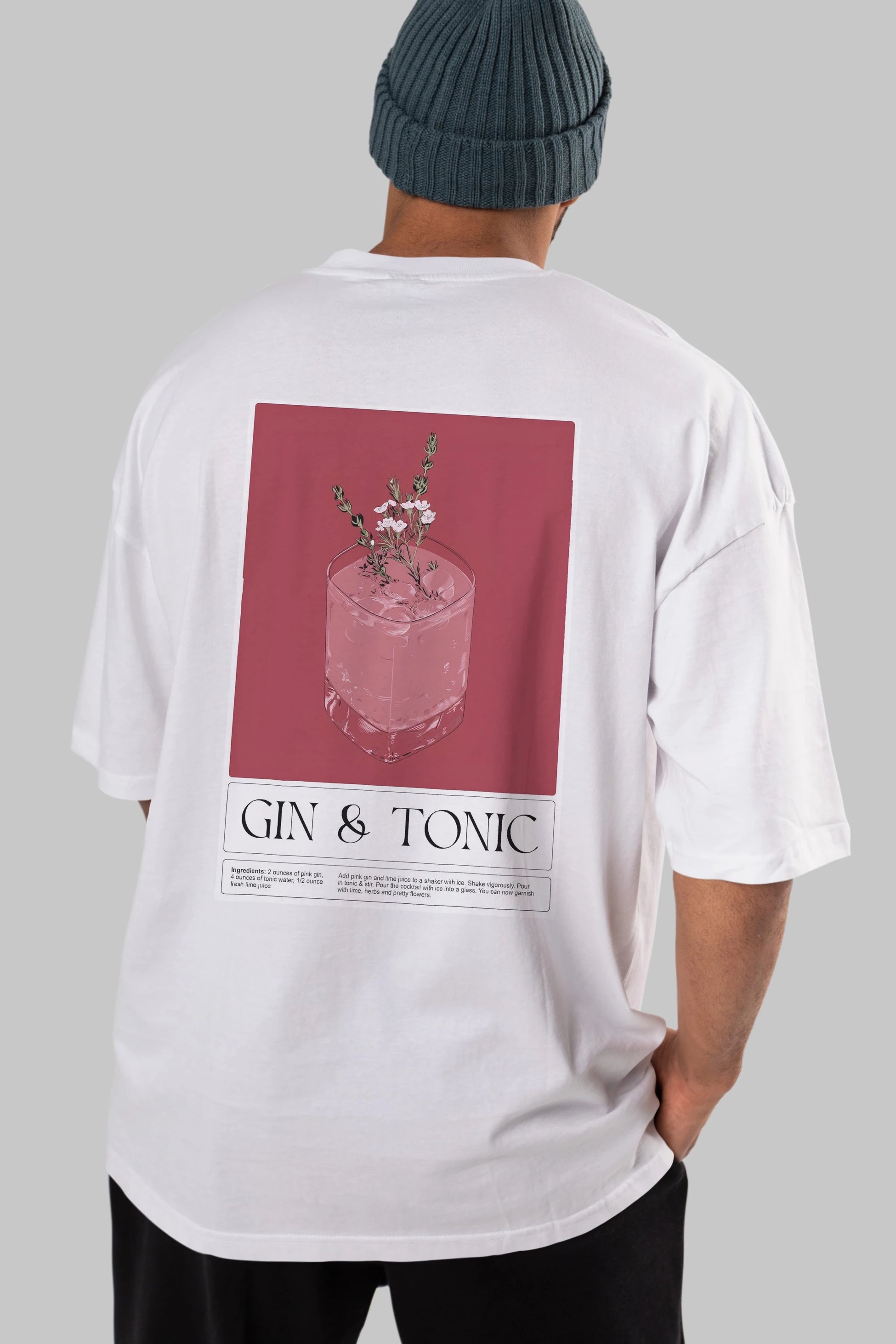 Gin Tonic 4 Arka Baskılı Oversize t-shirt Erkek Kadın Unisex %100 Pamuk Bisiklet Yaka tişort