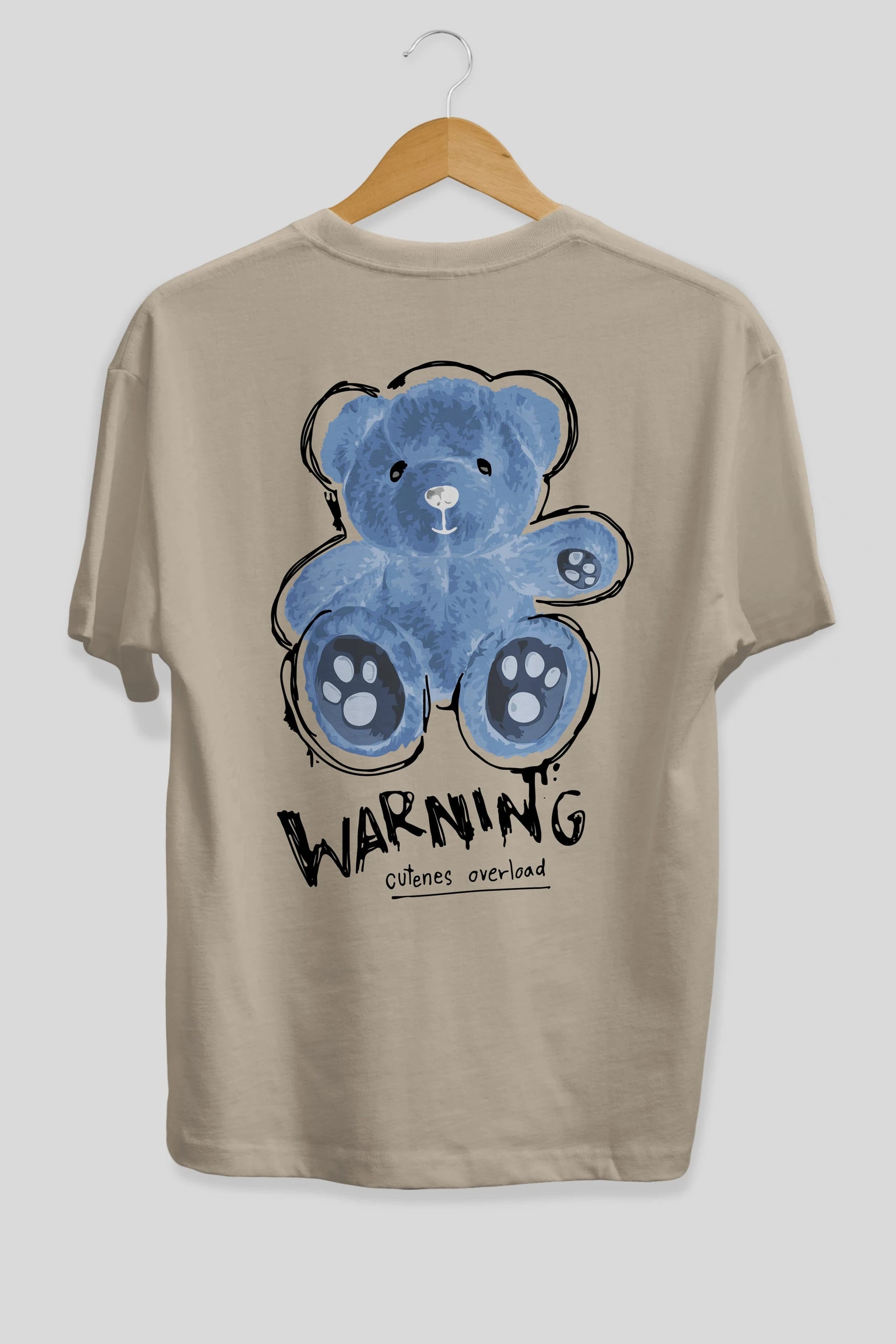 Warning Cuteness Bear Arka Baskılı Oversize t-shirt Erkek Kadın Unisex