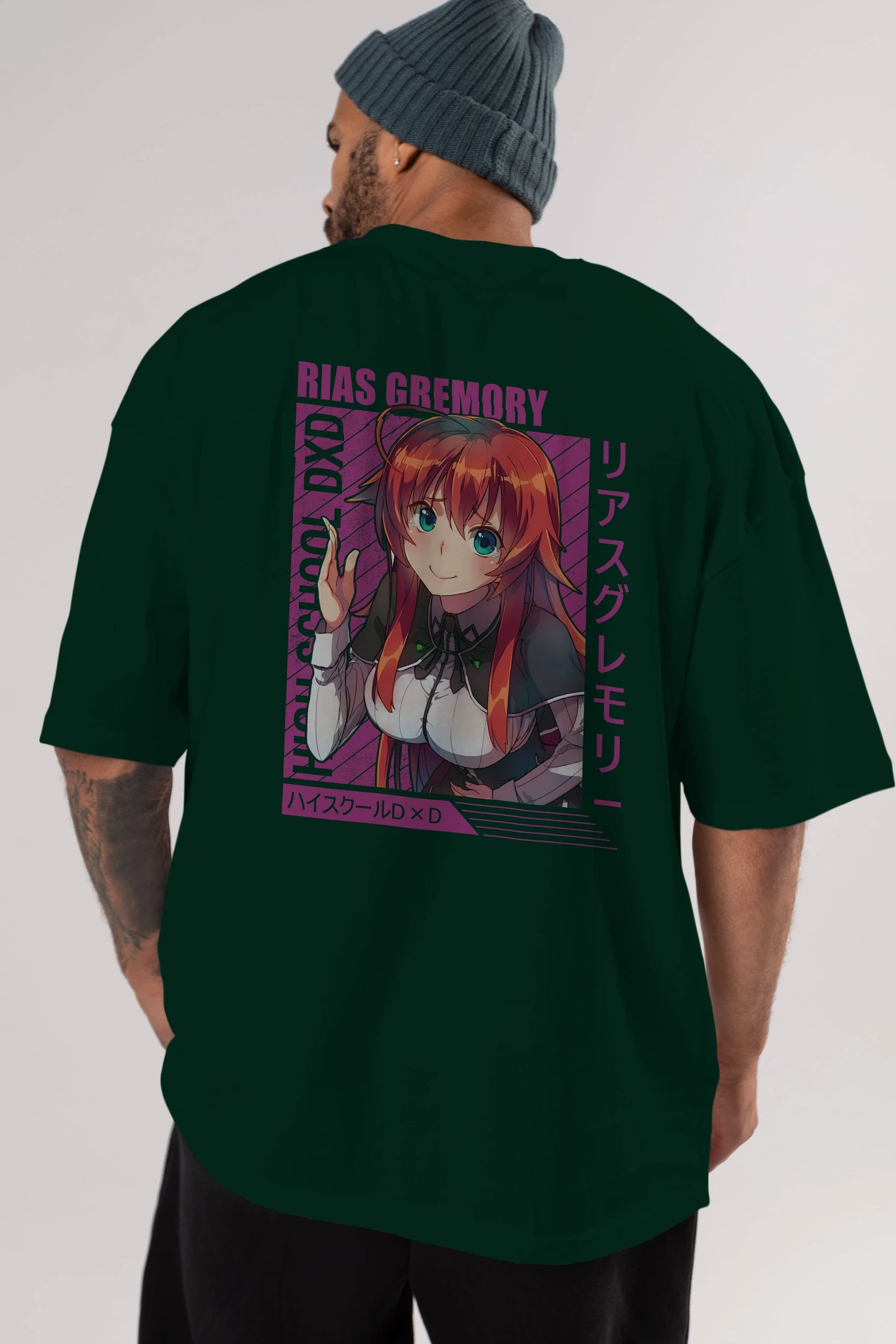 Rias Gremory 10 Anime Arka Baskılı Oversize t-shirt Erkek Kadın Unisex