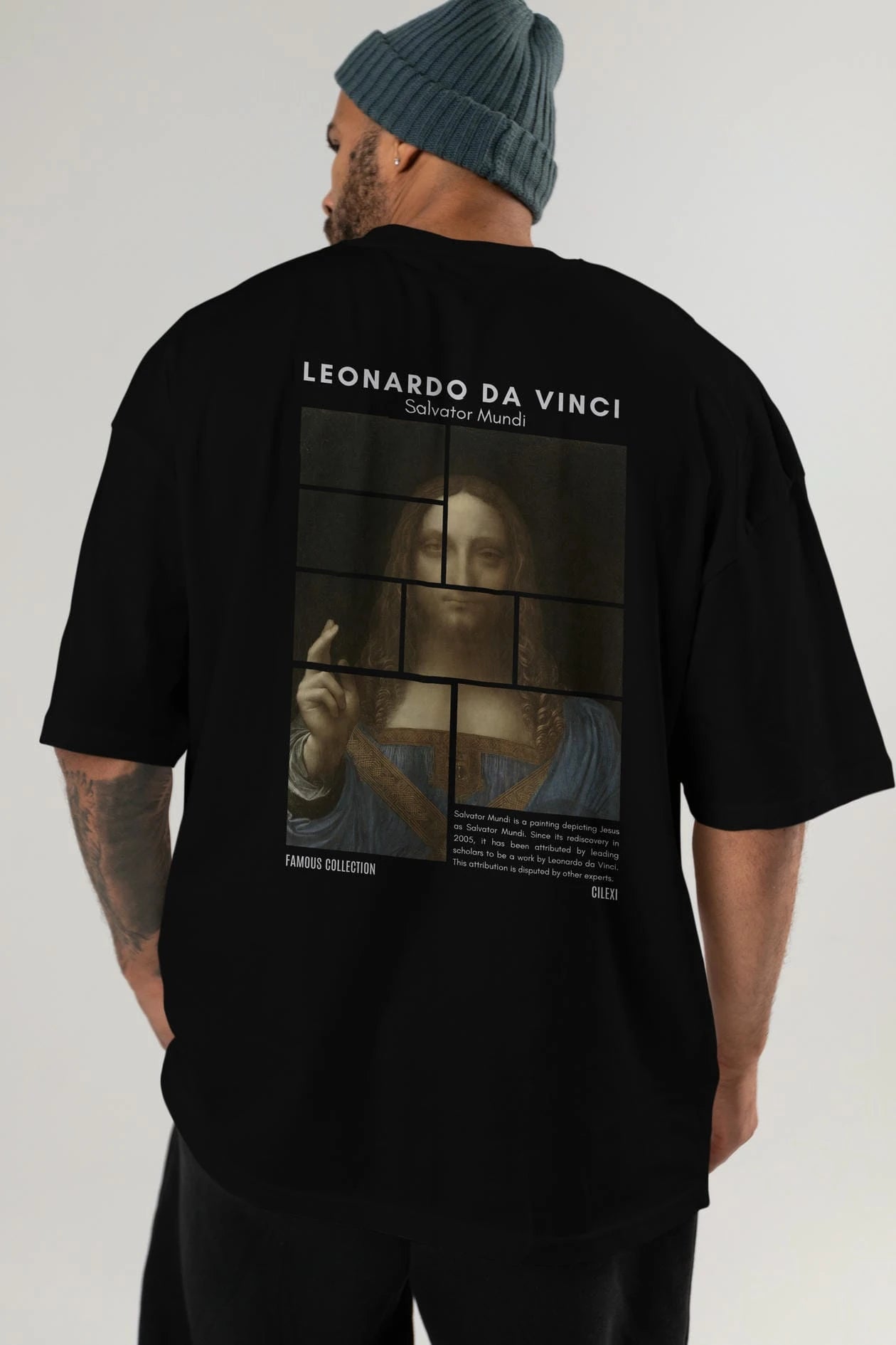 Salvador Mundi Arka Baskılı Oversize t-shirt Erkek Kadın Bisiklet Yaka Pamuk tişort