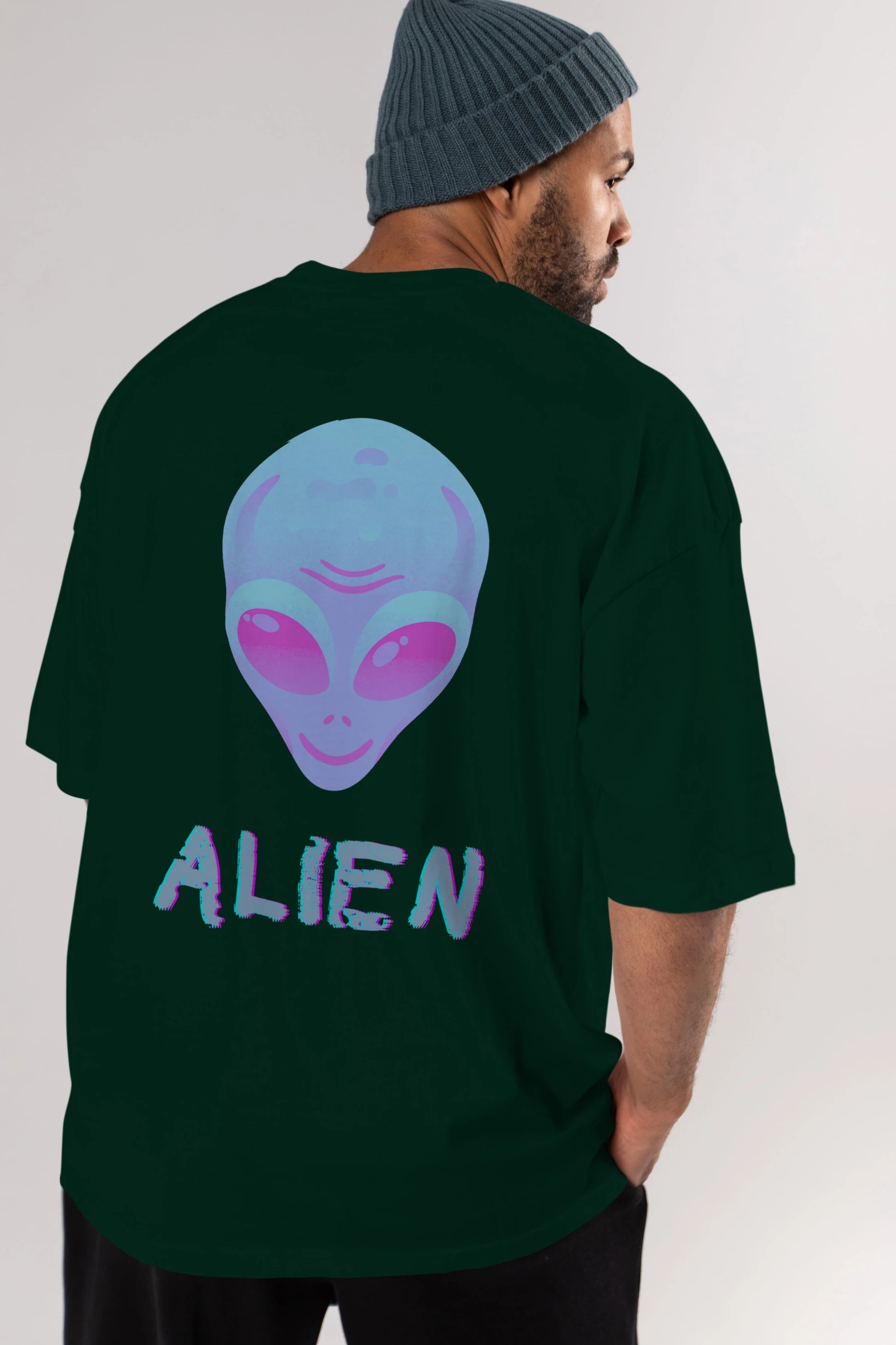 Alien Arka Baskılı Oversize t-shirt Erkek Kadın Unisex