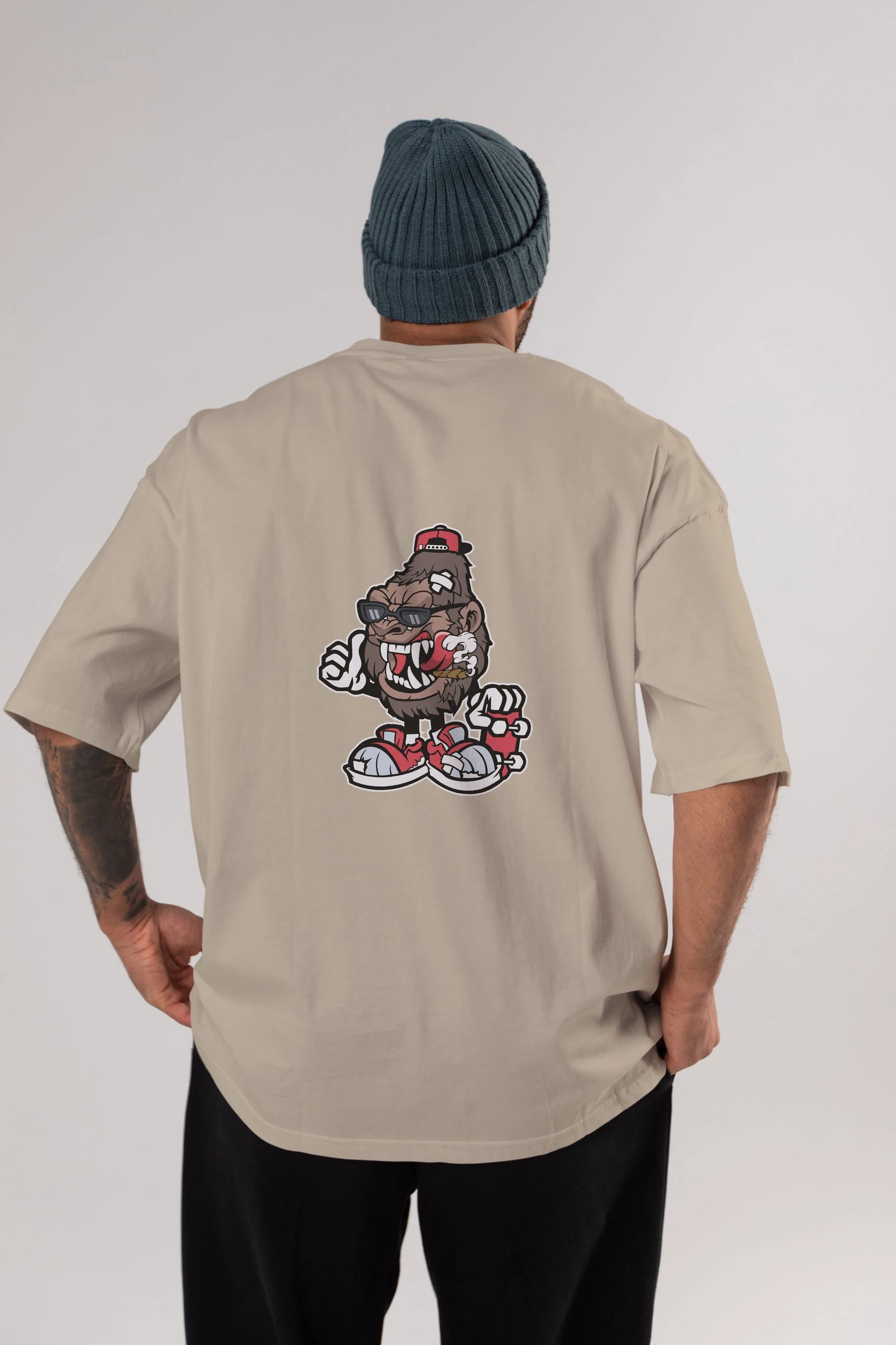 Gorilla Skater Arka Baskılı Oversize t-shirt Erkek Kadın Unisex %100 Pamuk tişort