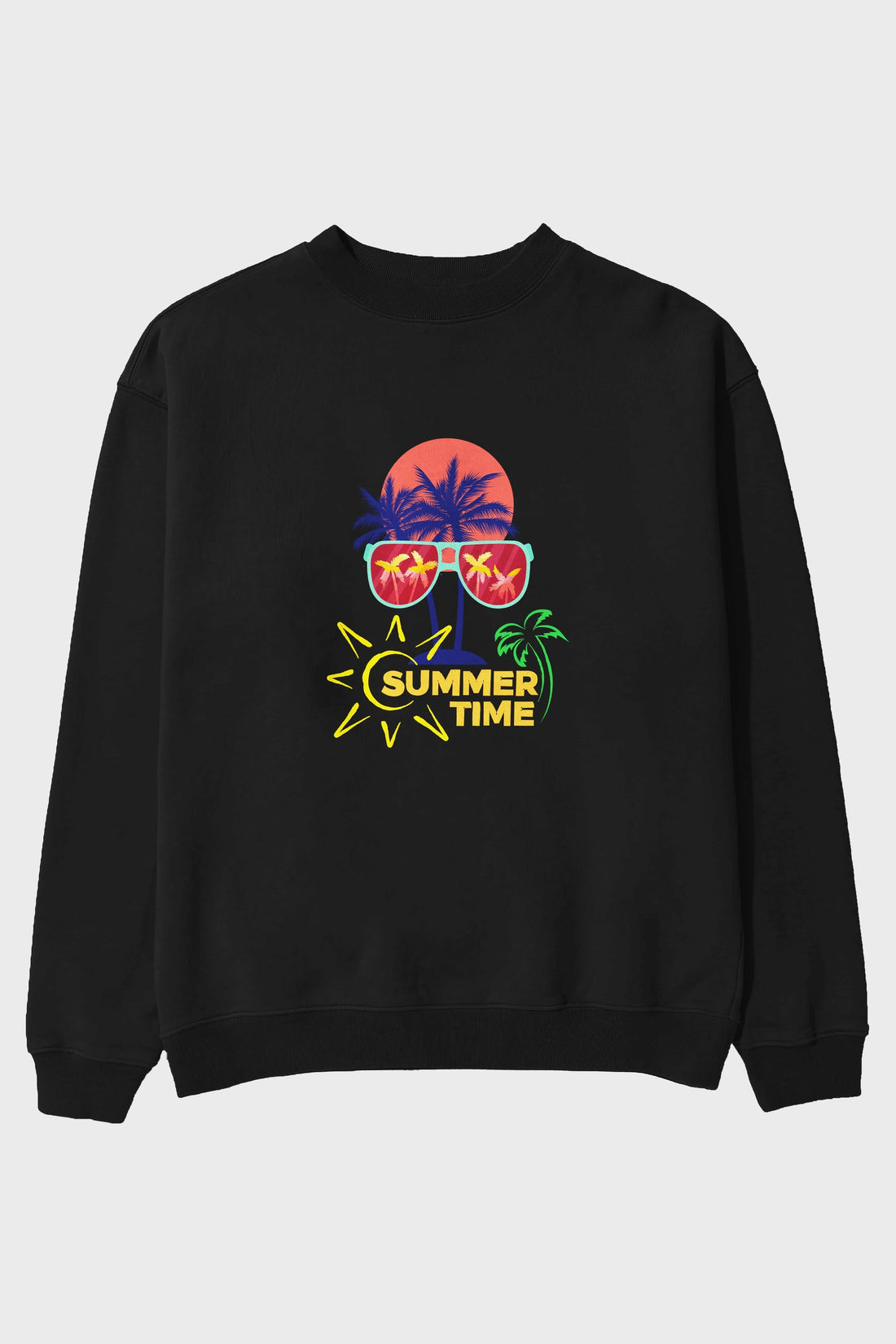 Summer Time Yazılı Ön Baskılı Oversize Sweatshirt Erkek Kadın Unisex