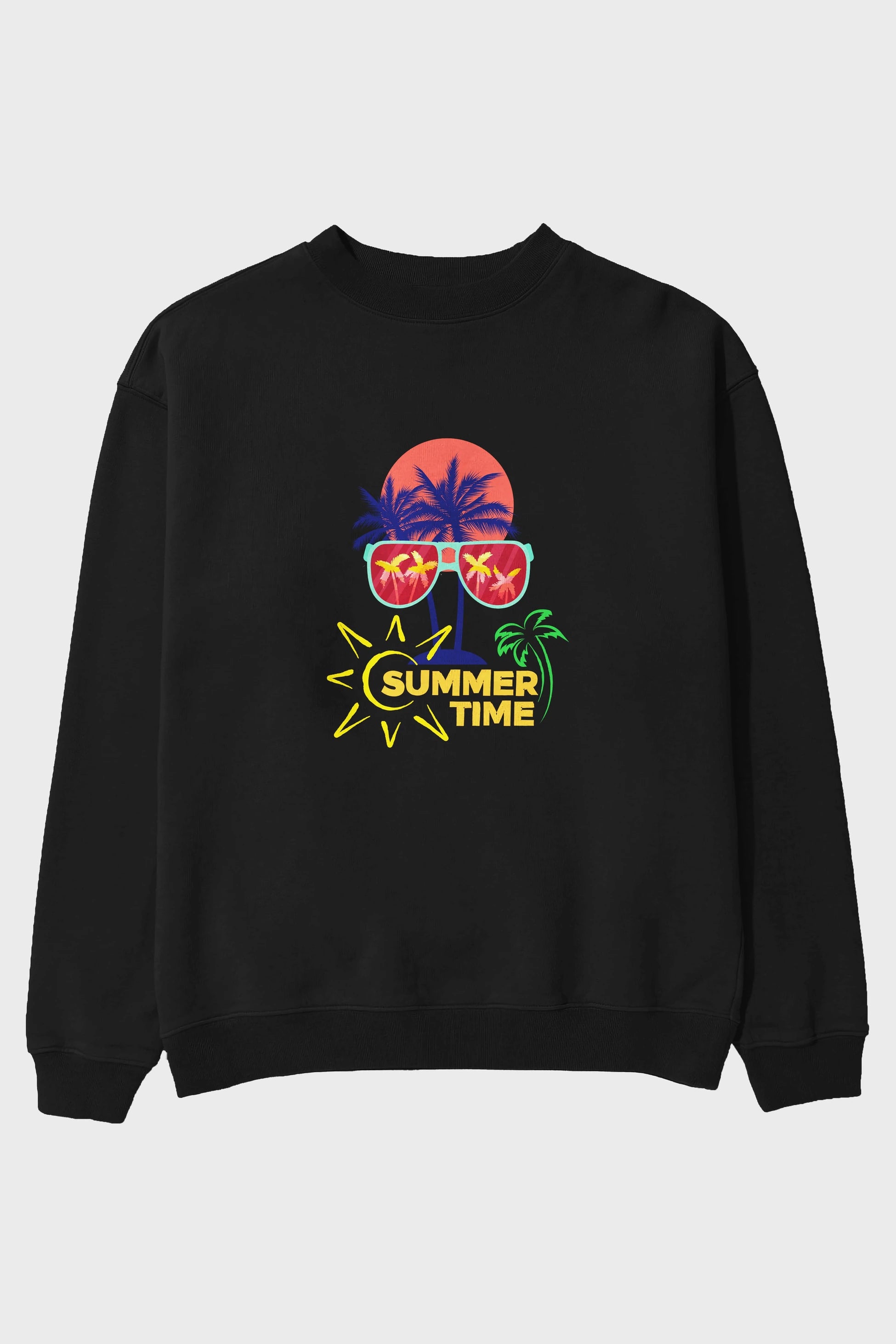 Summer Time Yazılı Ön Baskılı Oversize Sweatshirt Erkek Kadın Unisex