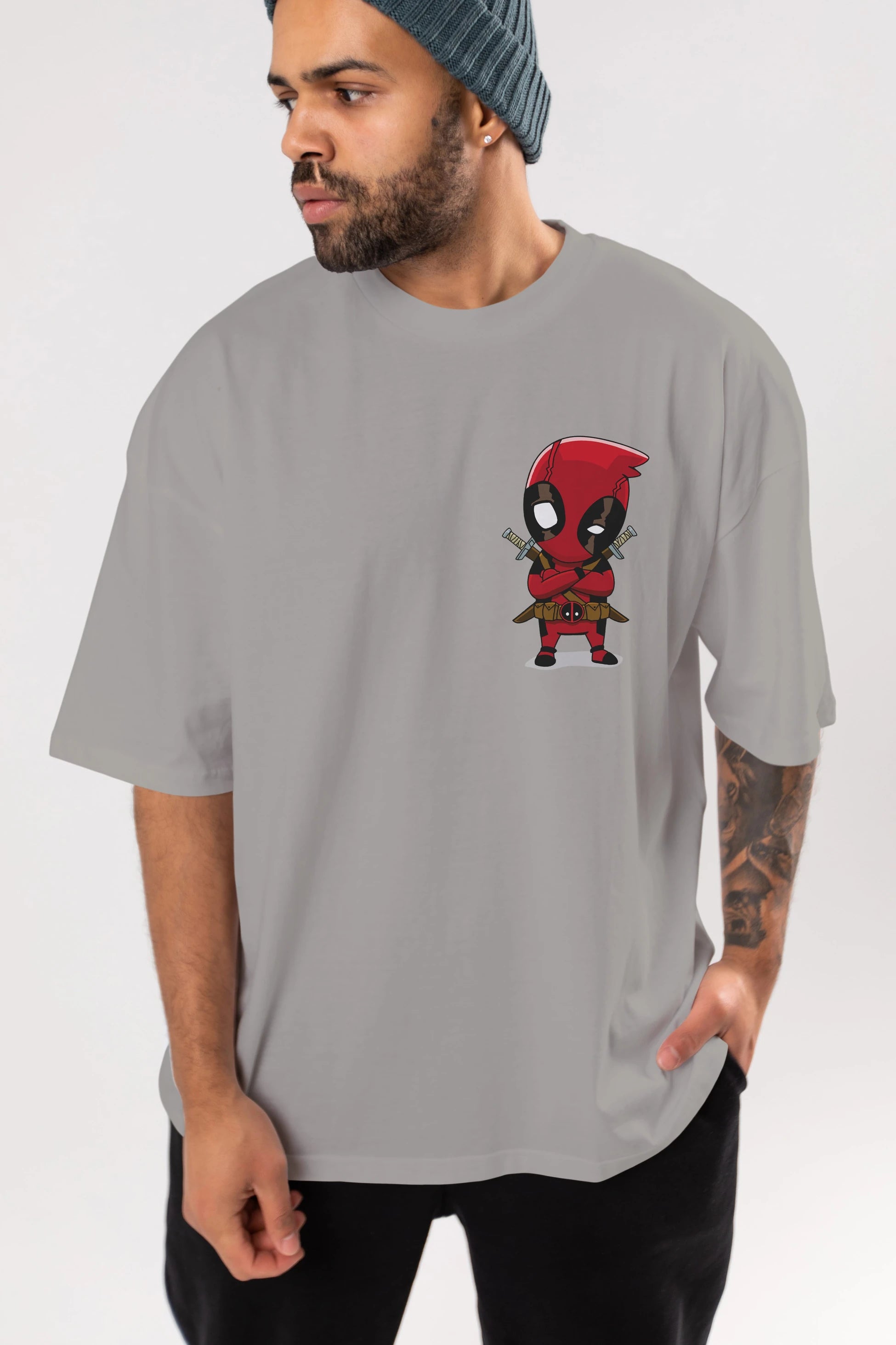 Deadpool (19) Ön Sol Baskılı Oversize t-shirt Erkek Kadın Unisex %100 Pamuk Bisiklet Yaka tişort